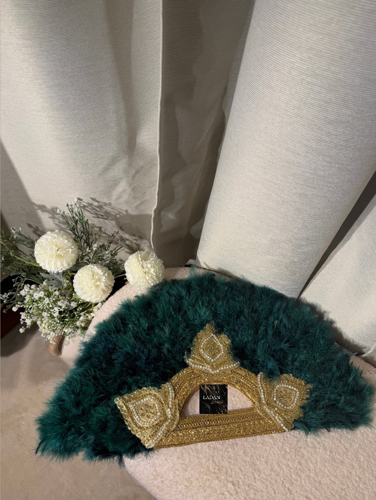 Handheld Feather Fan | Emerald Green
