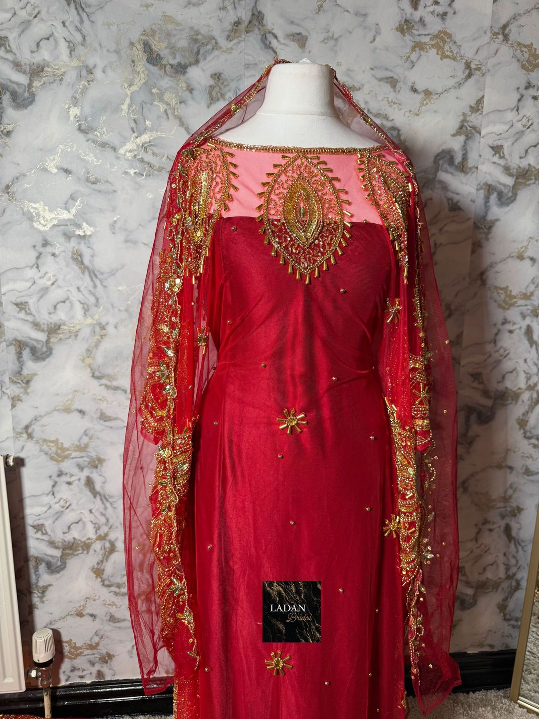 Aisha Bridal Dirac - Detailed Neckline - Red