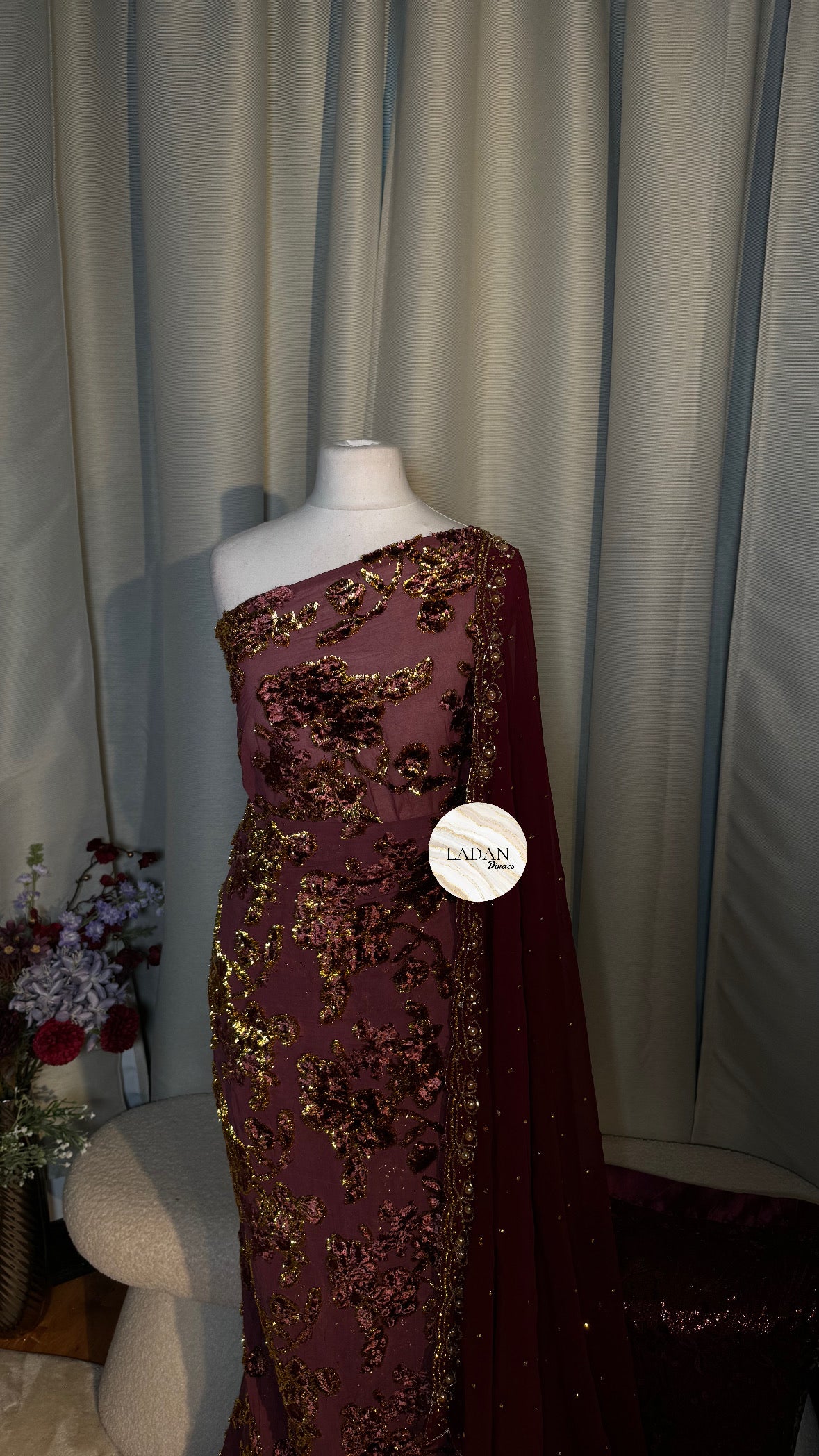 Intricate Floral Maqbal Collection | Wine Dirac Set