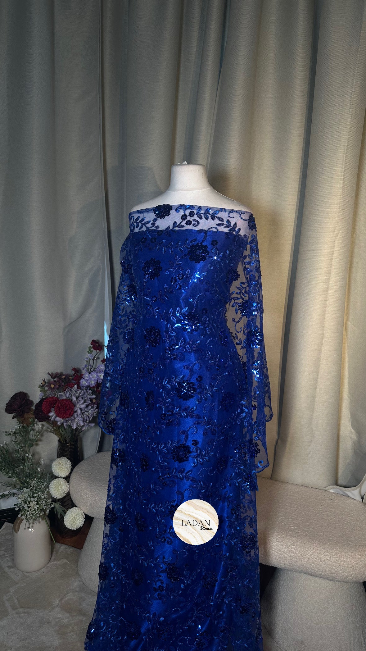 Floral Sequin Lace Dirac Set | Royal Blue | Non Tailored