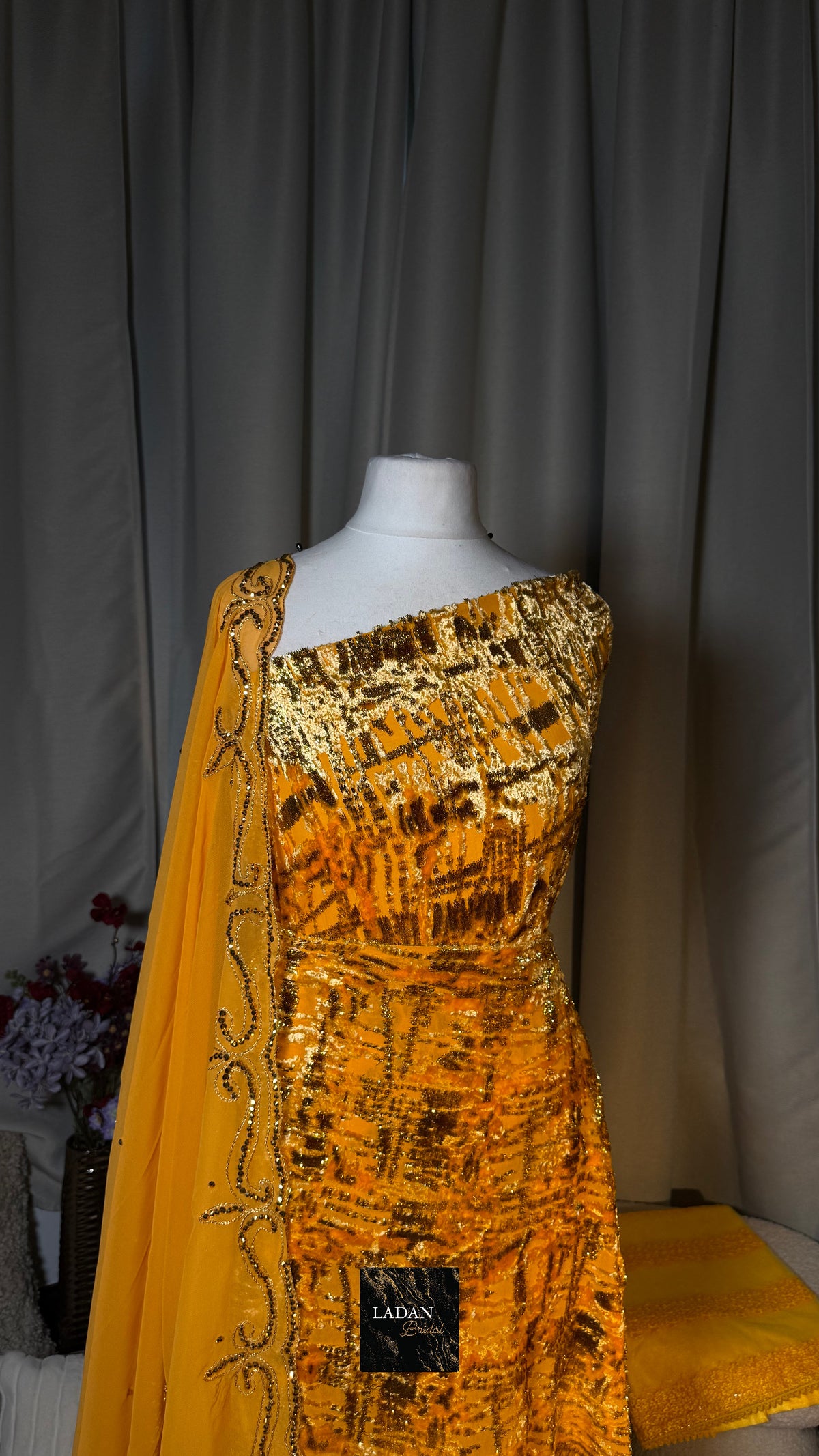 Luxury Maqbal Collection | Mustard Gold Dirac Set