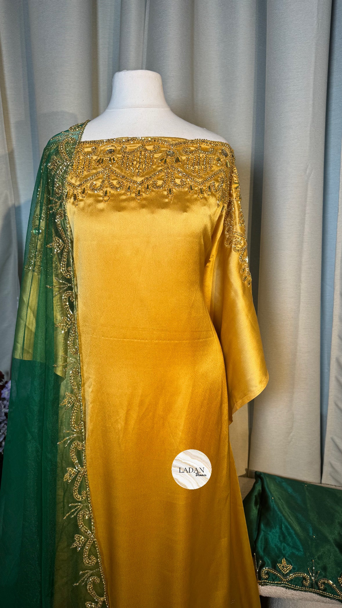 Luxury Embroidered Bridesmaids Sets | Gold & Emerald Green | Bundle of 2