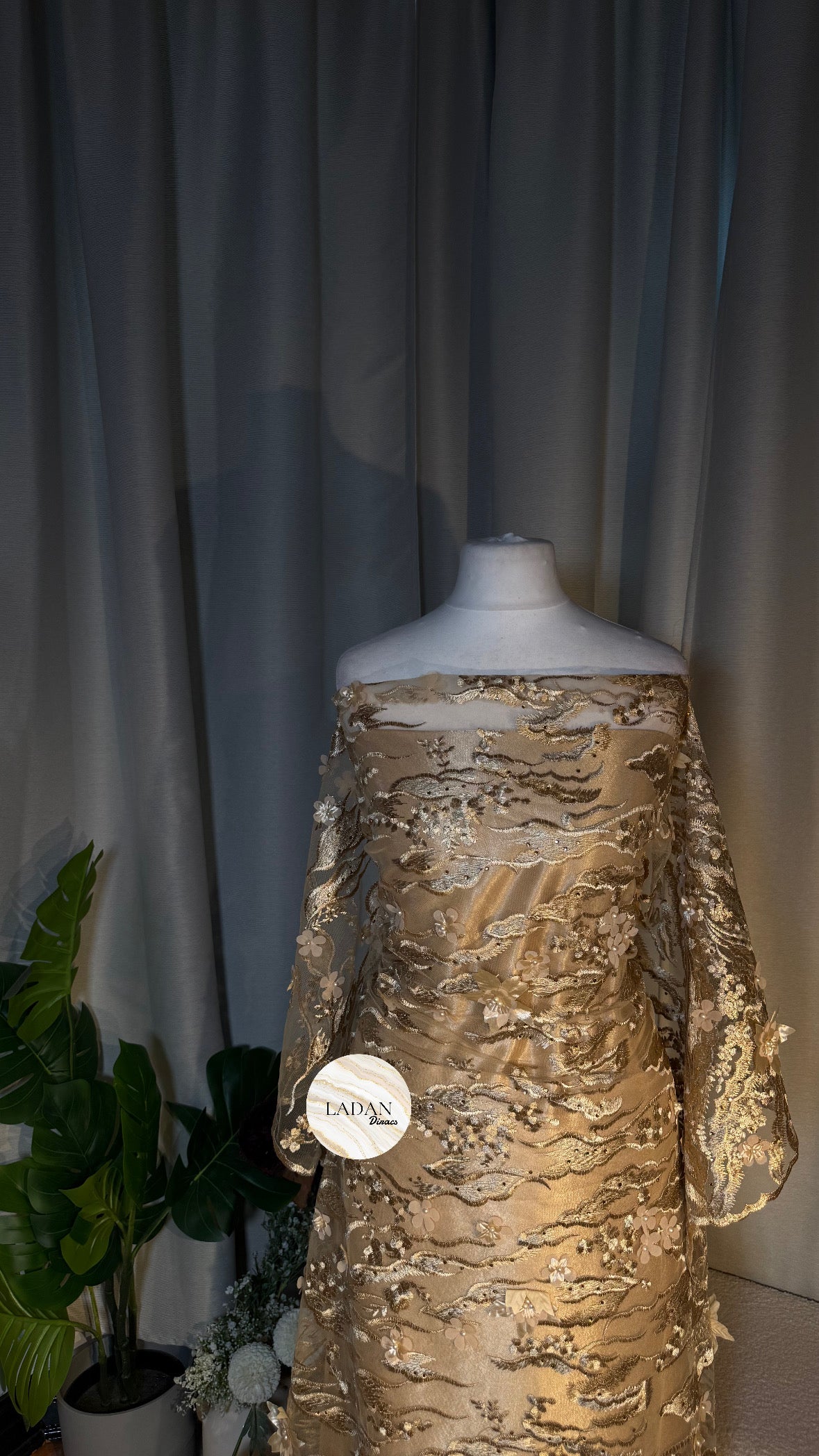 Floral Pearl Lace Dirac Set | Gold