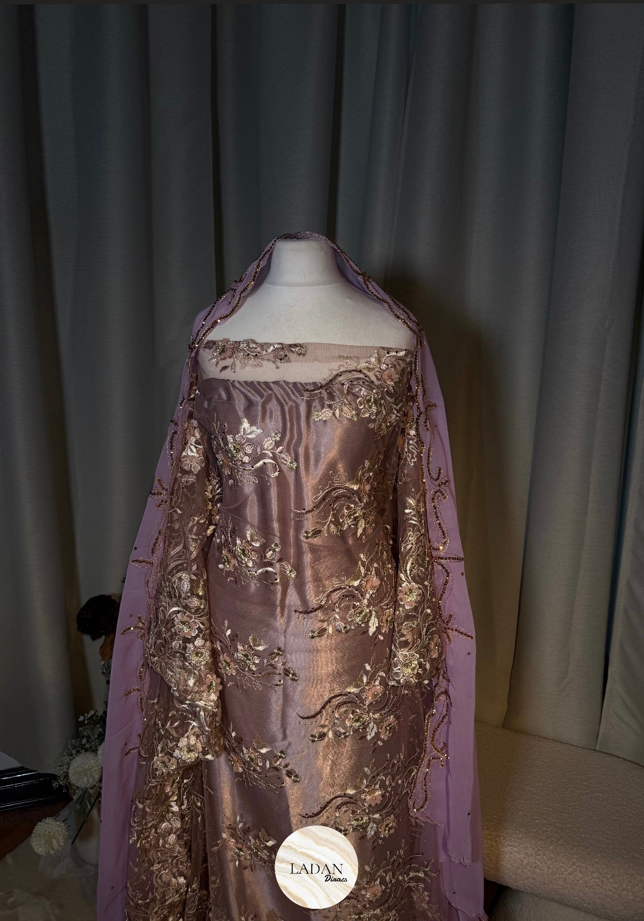Floral Pearl Lace Dirac Set | Lilac | Matching Embroidered Garbasaar