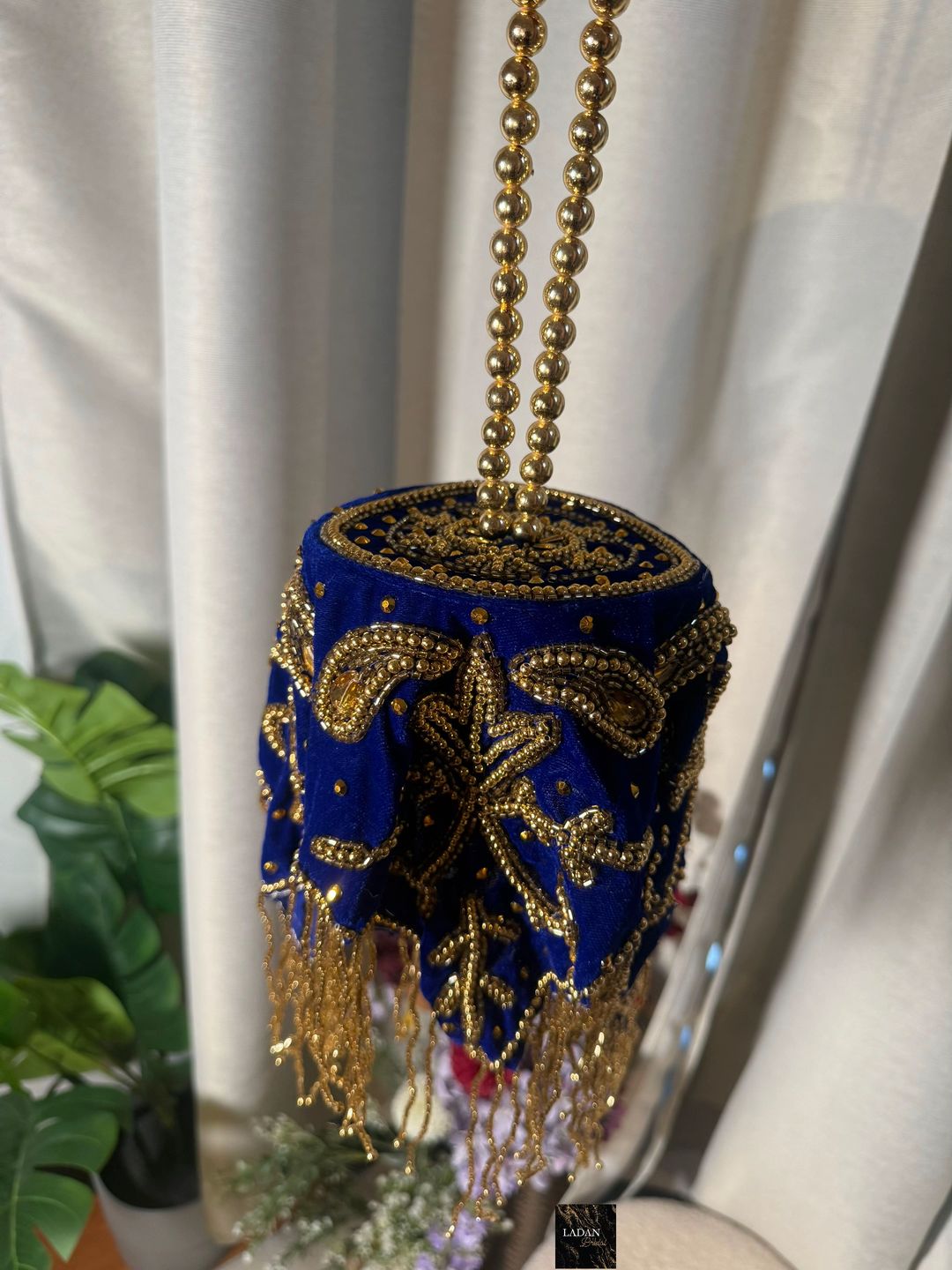 Velvet Embroidered Bag | Royal Blue