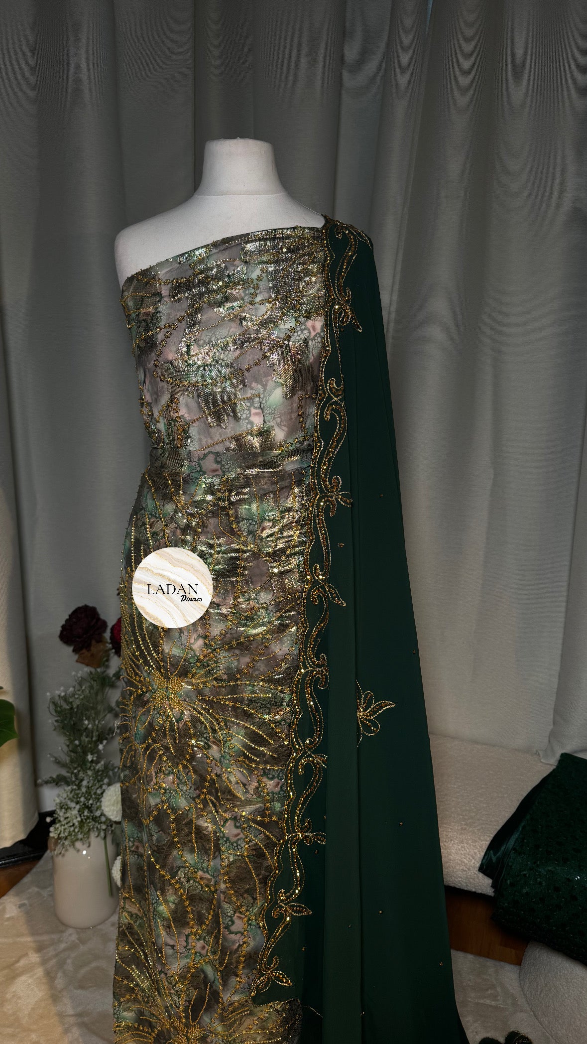 Floral Stone Dirac Collection - Dark Green