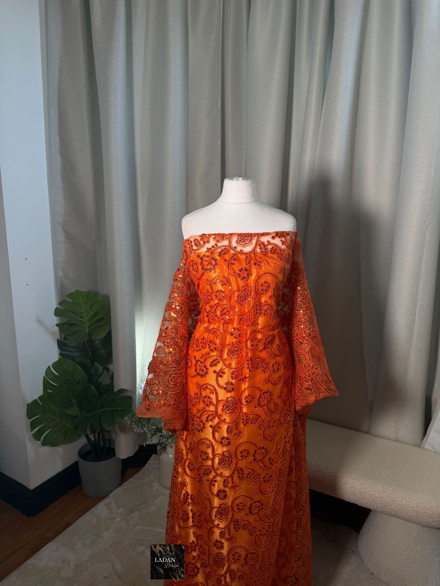Sequin Lace Dirac Set | Orange