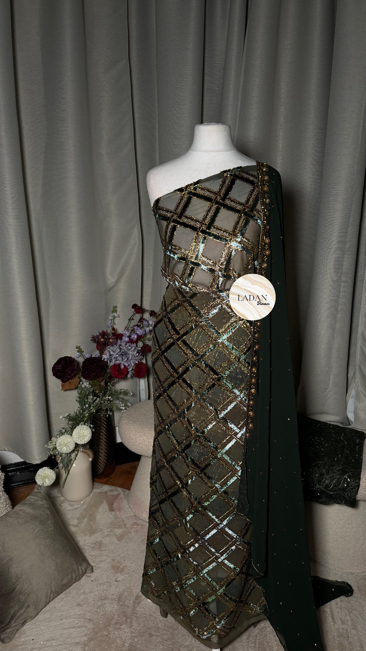 Luxury Maqbal Dirac Fabric – Black with Gold Leaf main image 1