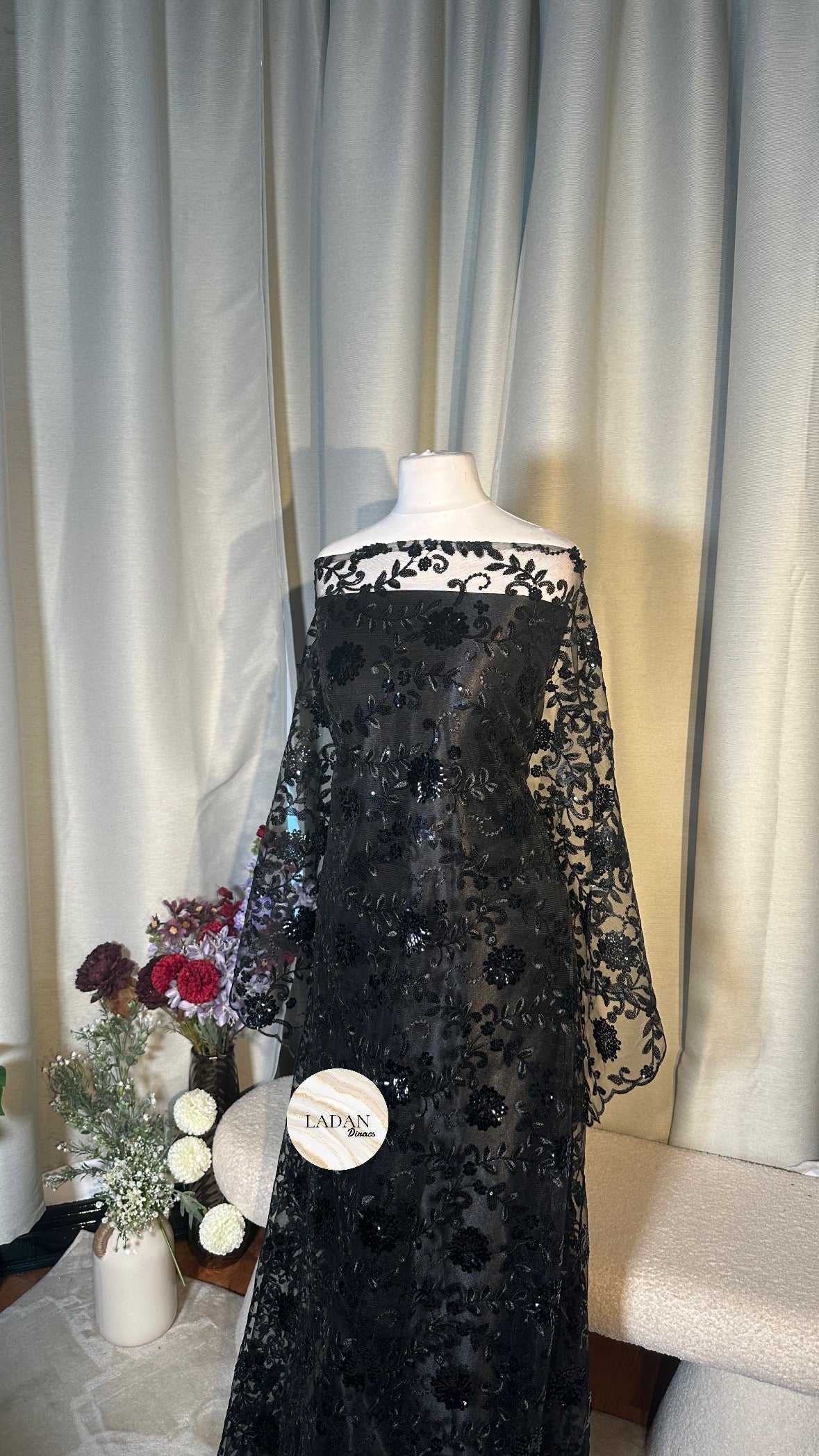 Floral Sequin Lace Dirac Set | Black | Non Tailored