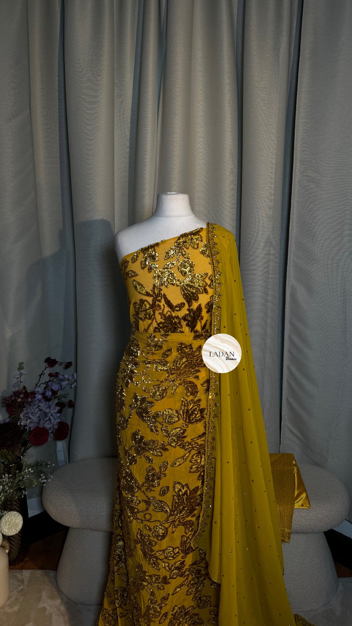Luxury Floral Maqbal | Gold Dirac Set