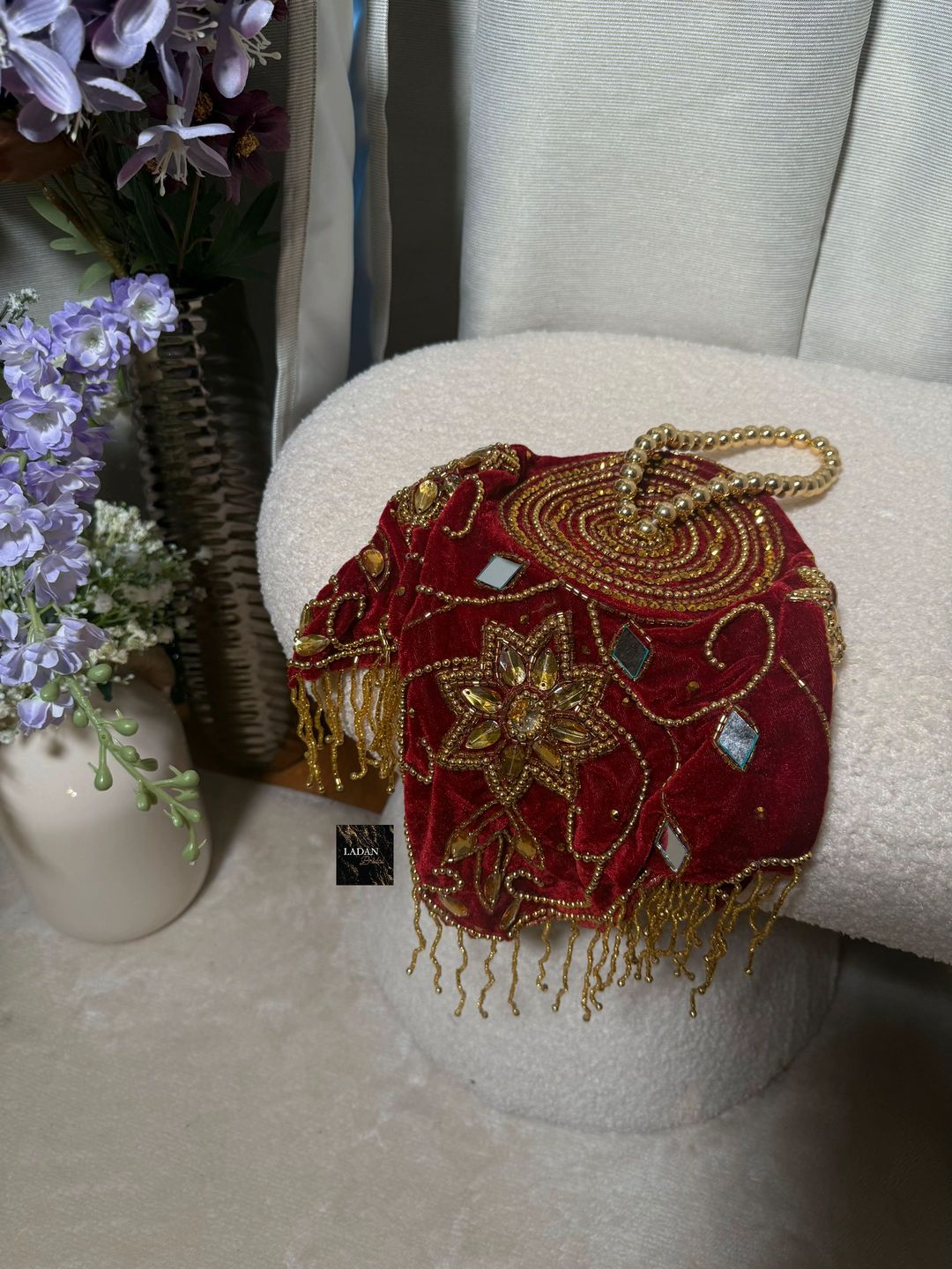 Velvet Embroidered Bag | Maroon