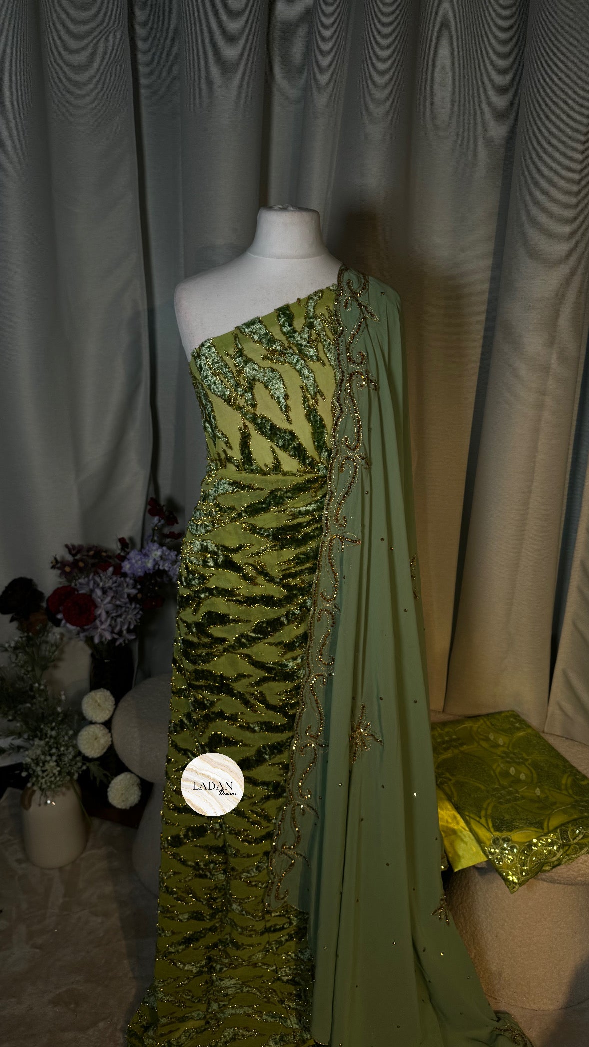 Luxury Maqbal Collection | Sage Green Dirac Set