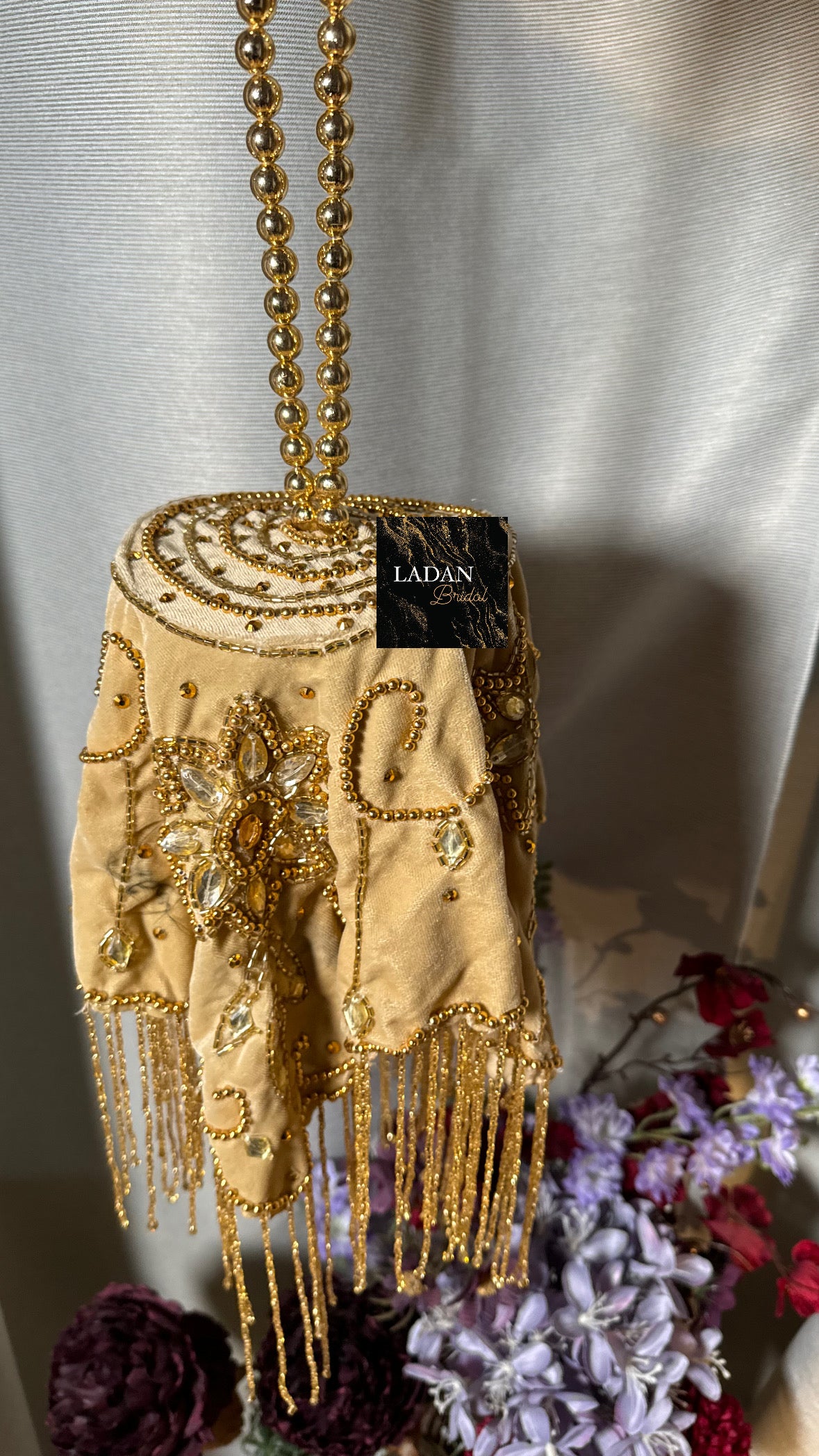 Velvet Embroidered Bag | Gold