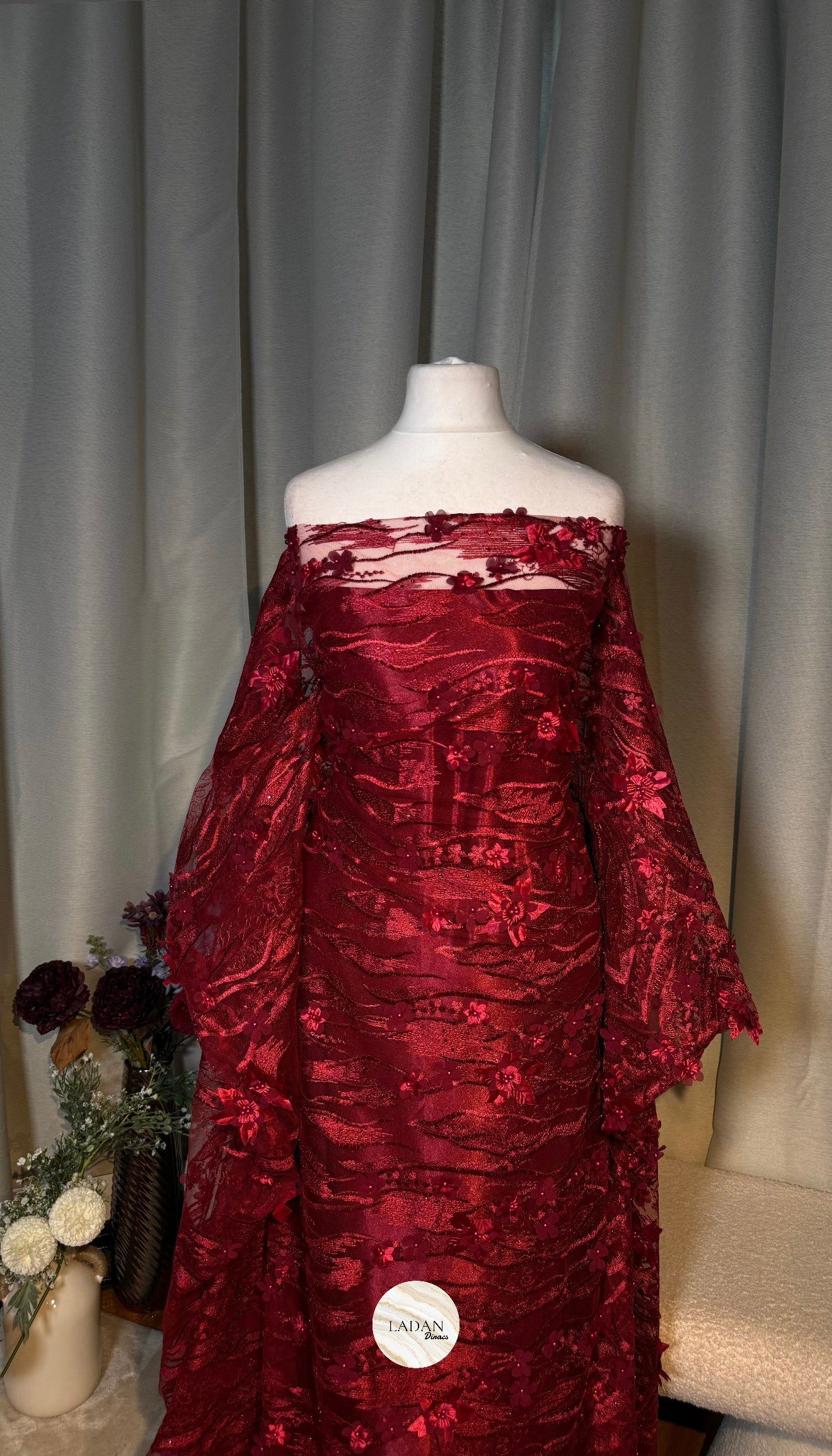 Floral Pearl Lace Dirac Set | Burgundy | Matching Embroidered Garbasaar