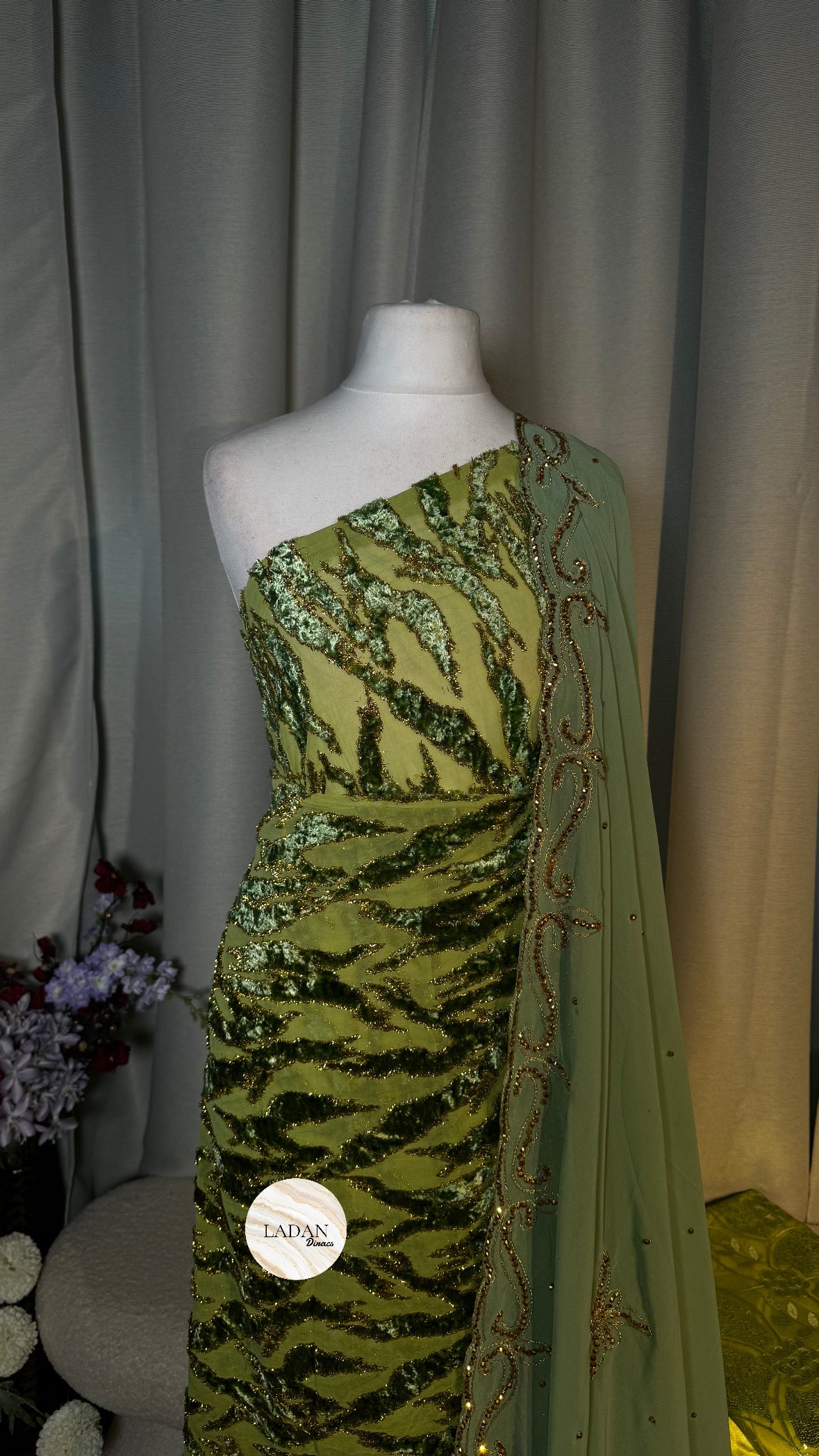 Luxury Maqbal Collection | Sage Green Dirac Set