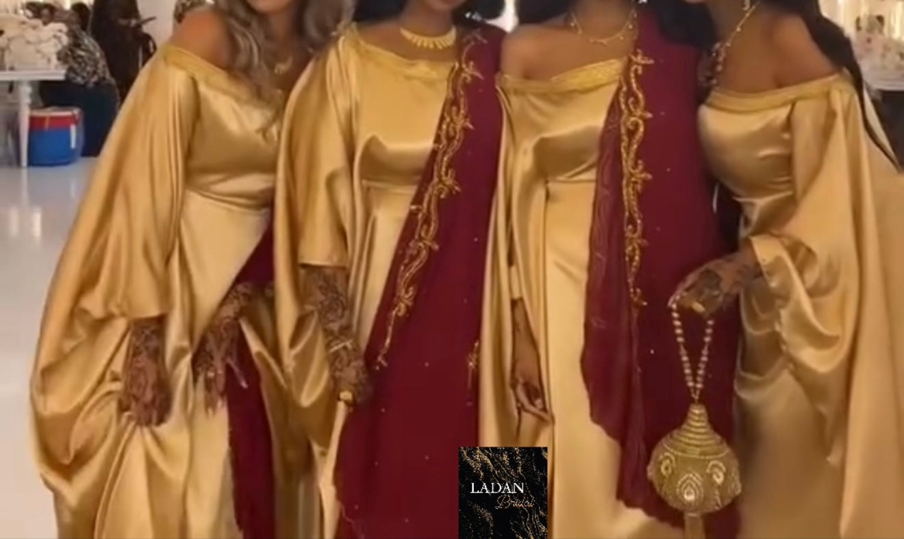 Bespoke Satin Bridesmaids Set - Chiffon Embroided Garbasaars | Maroon