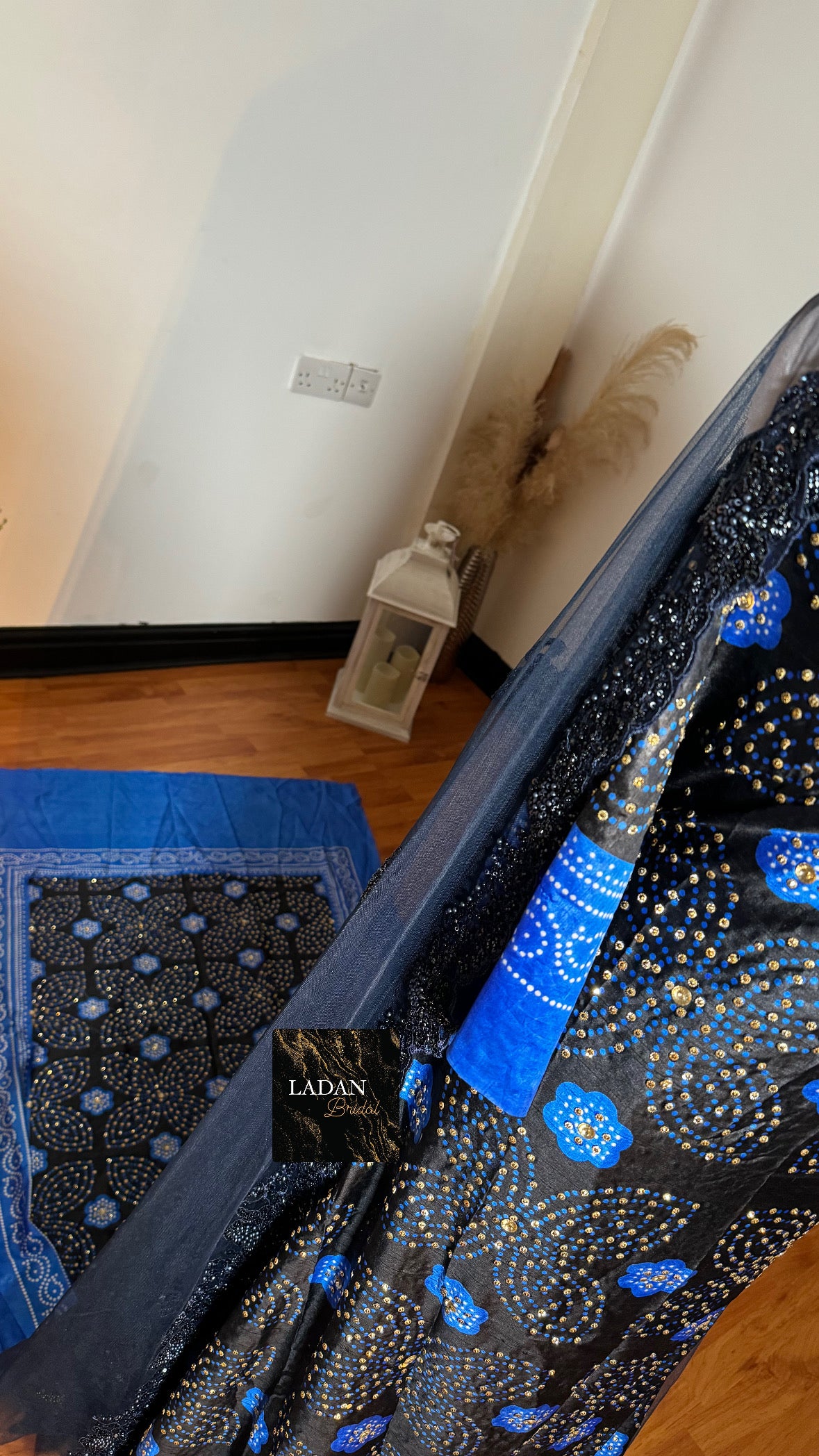 Stone Shaash Bridal Dirac Set | Off the Shoulder | Black & Royal Blue