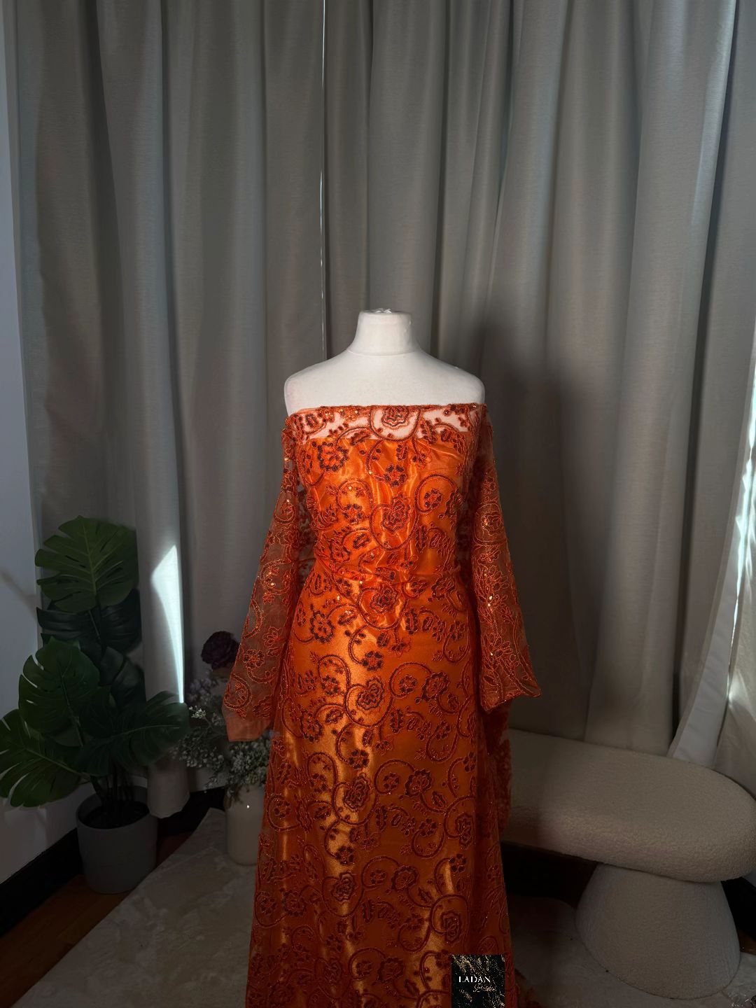 Sequin Lace Dirac Set | Orange