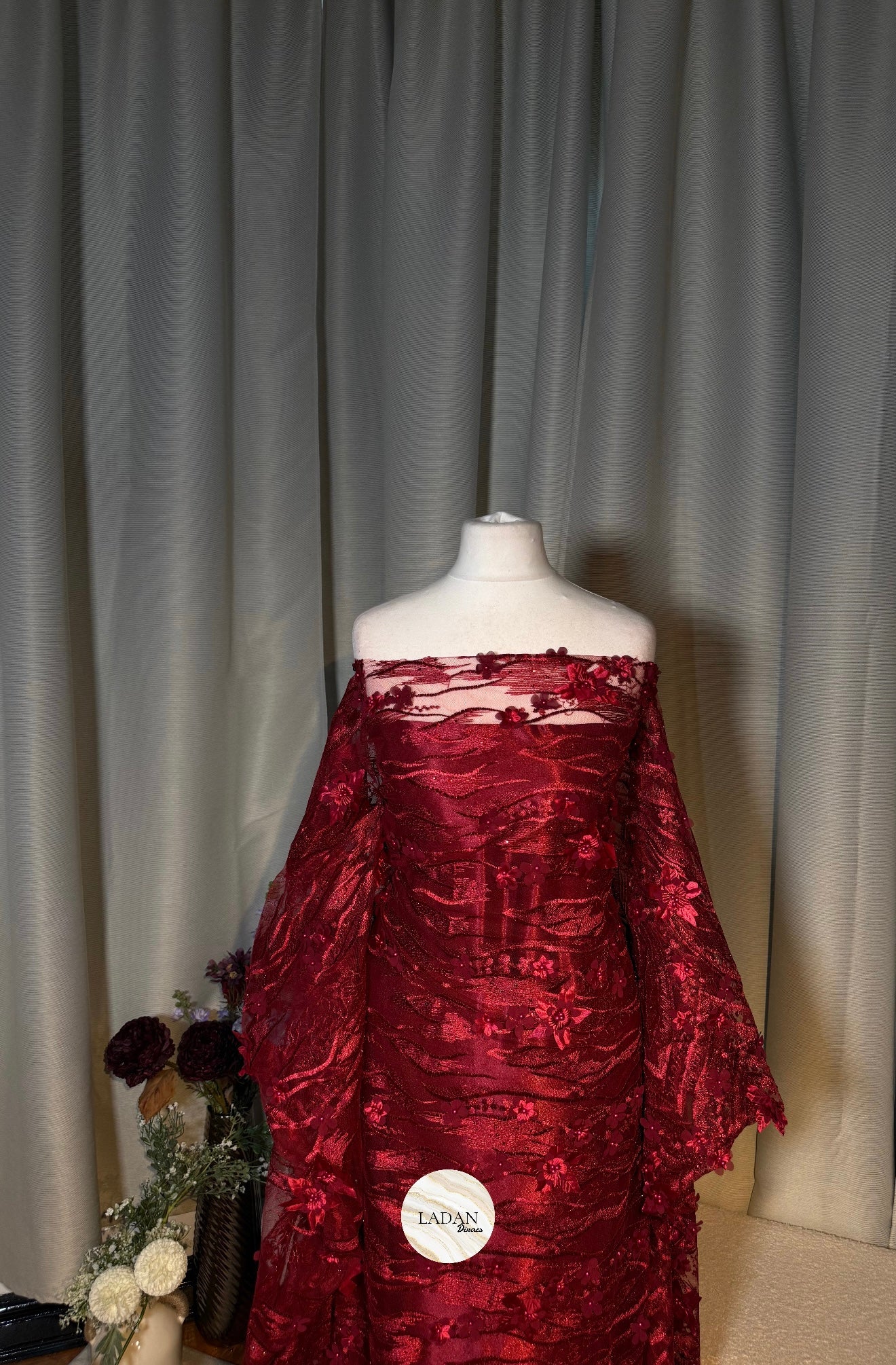 Floral Pearl Lace Dirac Set | Burgundy | Matching Embroidered Garbasaar