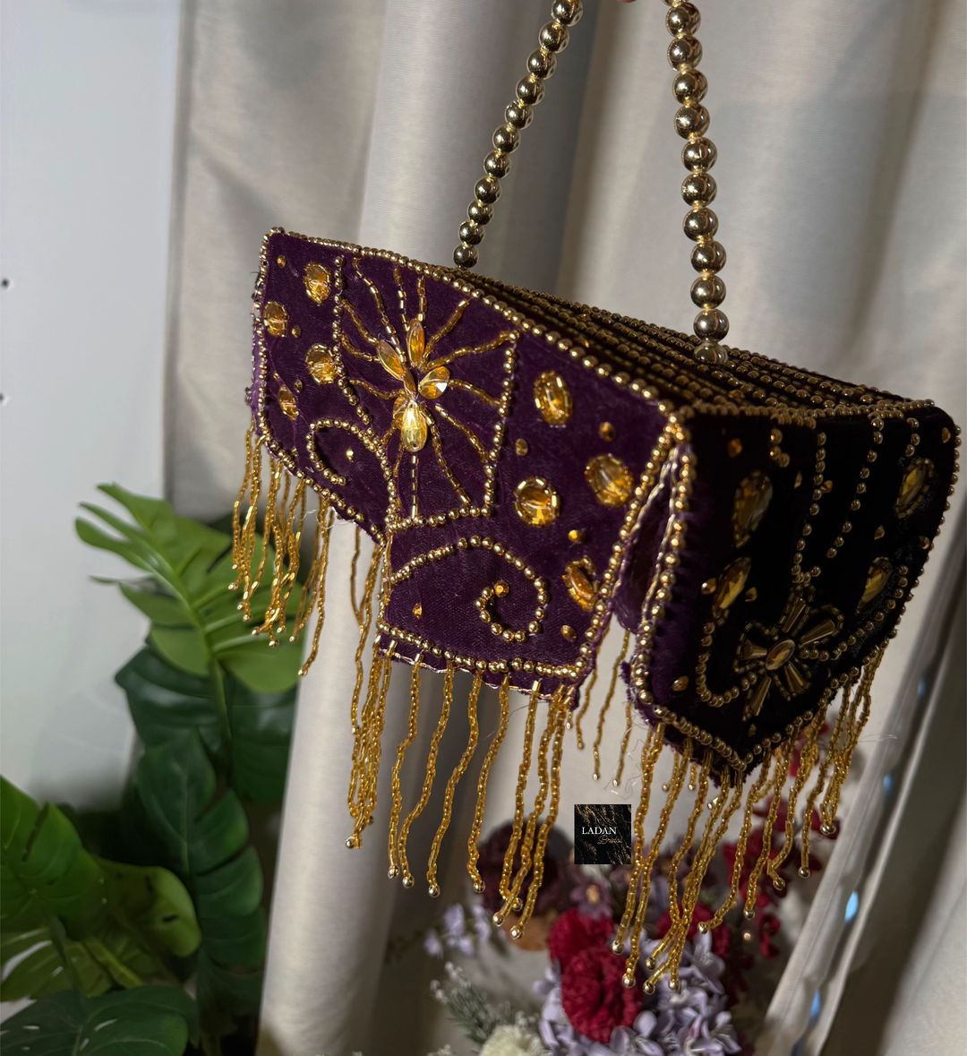 Velvet Embroidered Bag | Plum