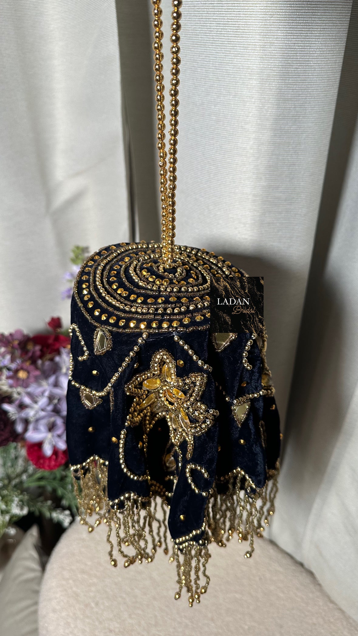 Velvet Embroidered Bag | Midnight Blue
