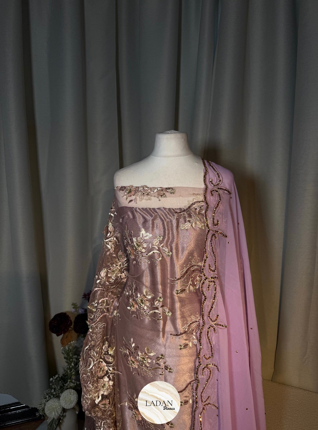 Floral Pearl Lace Dirac Set | Lilac | Matching Embroidered Garbasaar