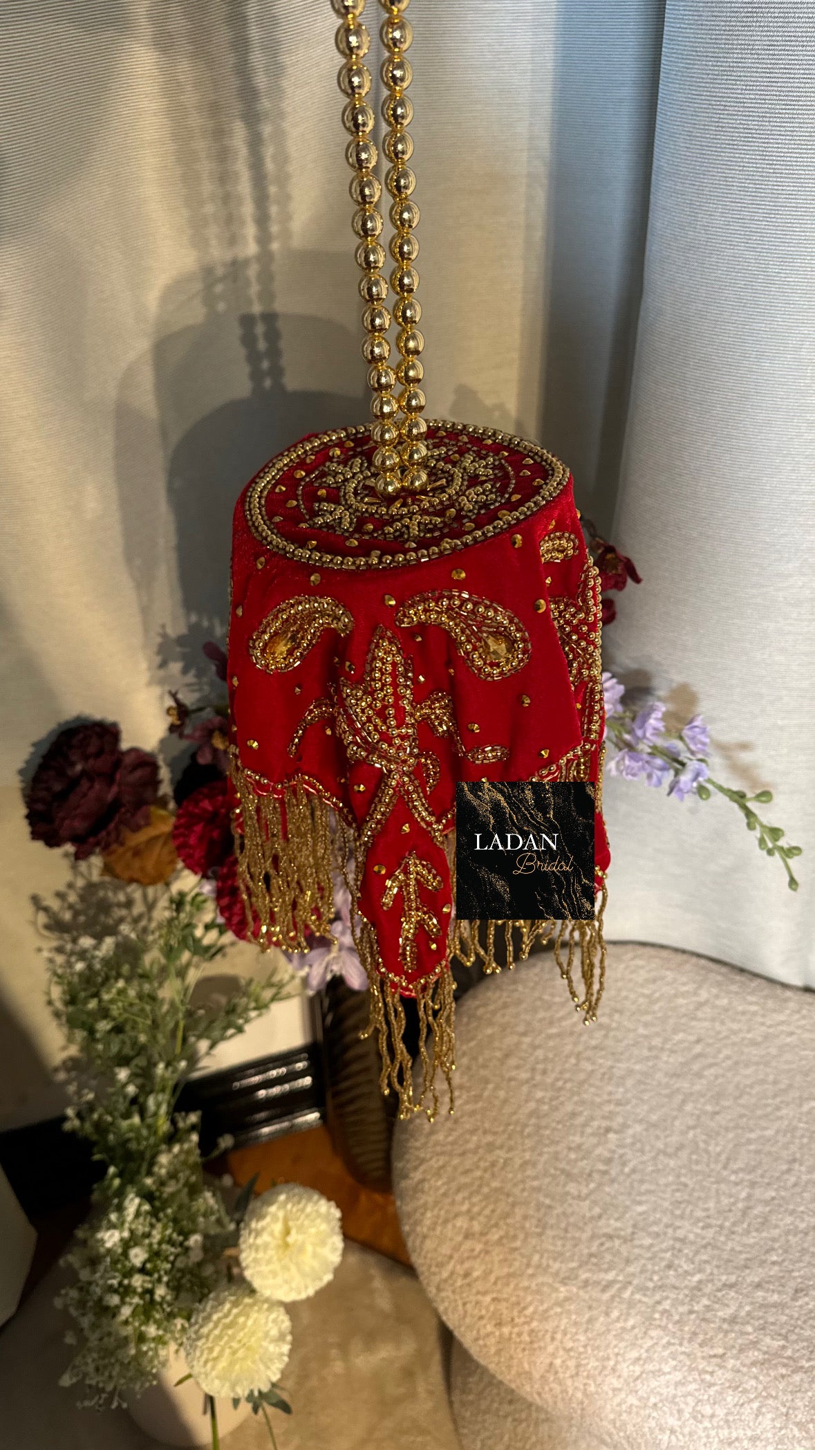 Velvet Embroidered Bag | Red