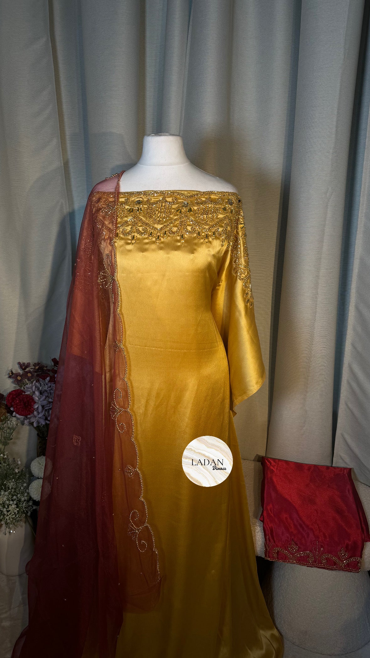 Luxury Embroidered Bridesmaids Sets | Gold & Maroon | Bundle of 2
