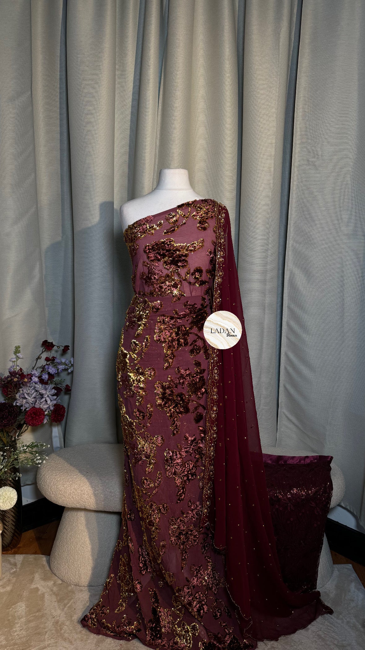 Intricate Floral Maqbal Collection | Wine Dirac Set