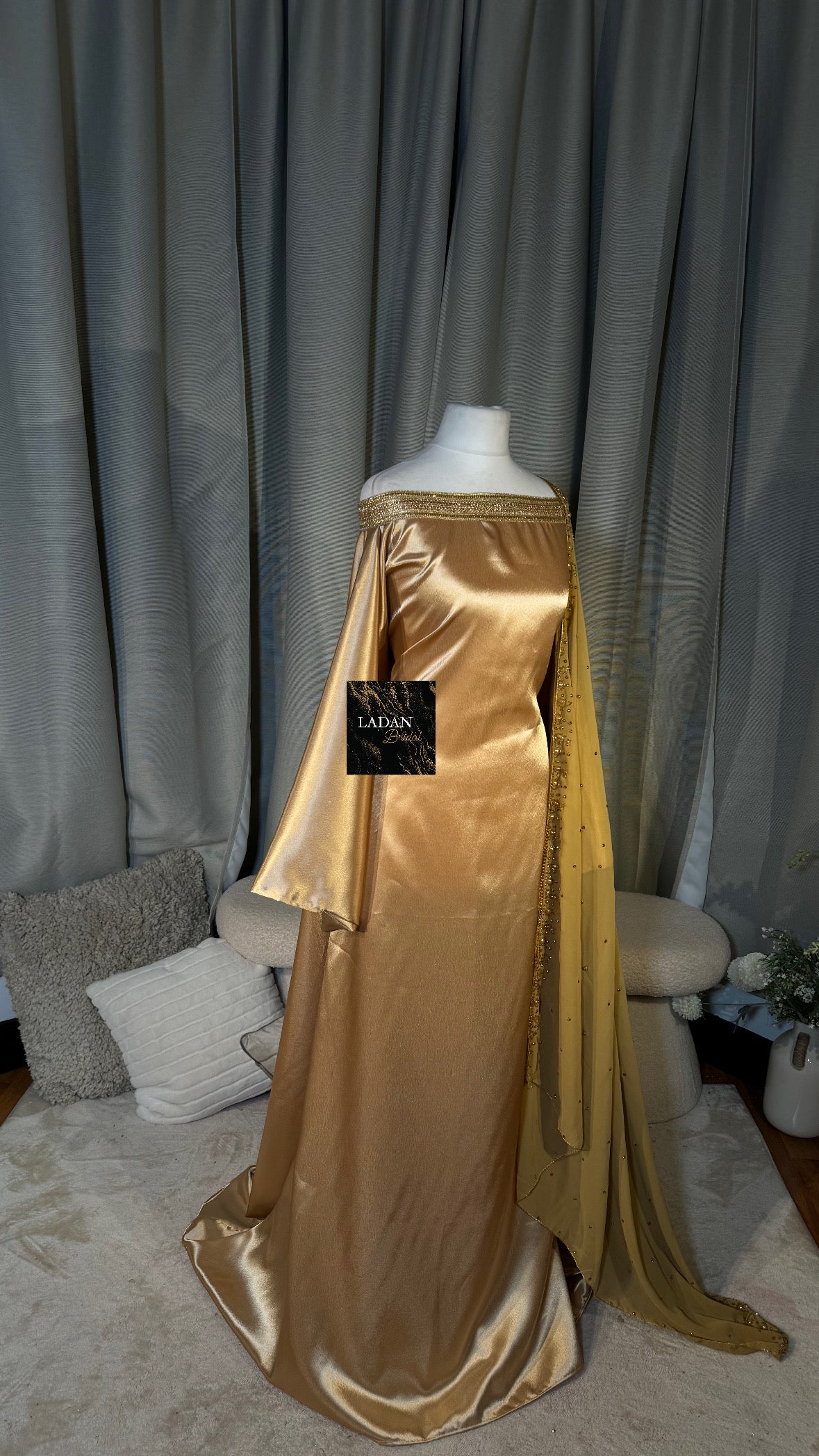 Bespoke Satin Bridesmaids Set - Chiffon Embroided Garbasaars | Gold