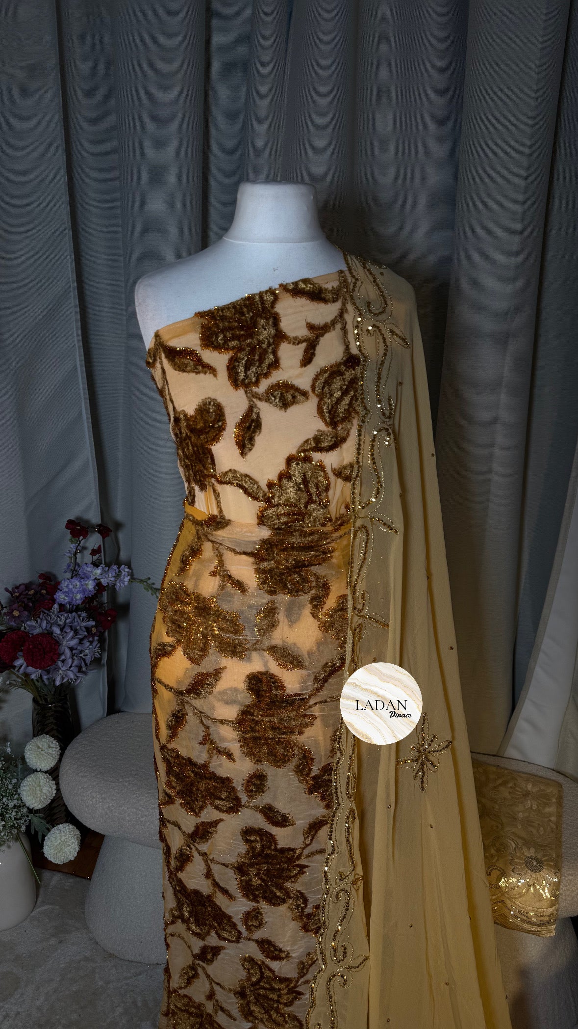 Luxury Maqbal | Hibiscus Collection | Beige Gold Dirac Set