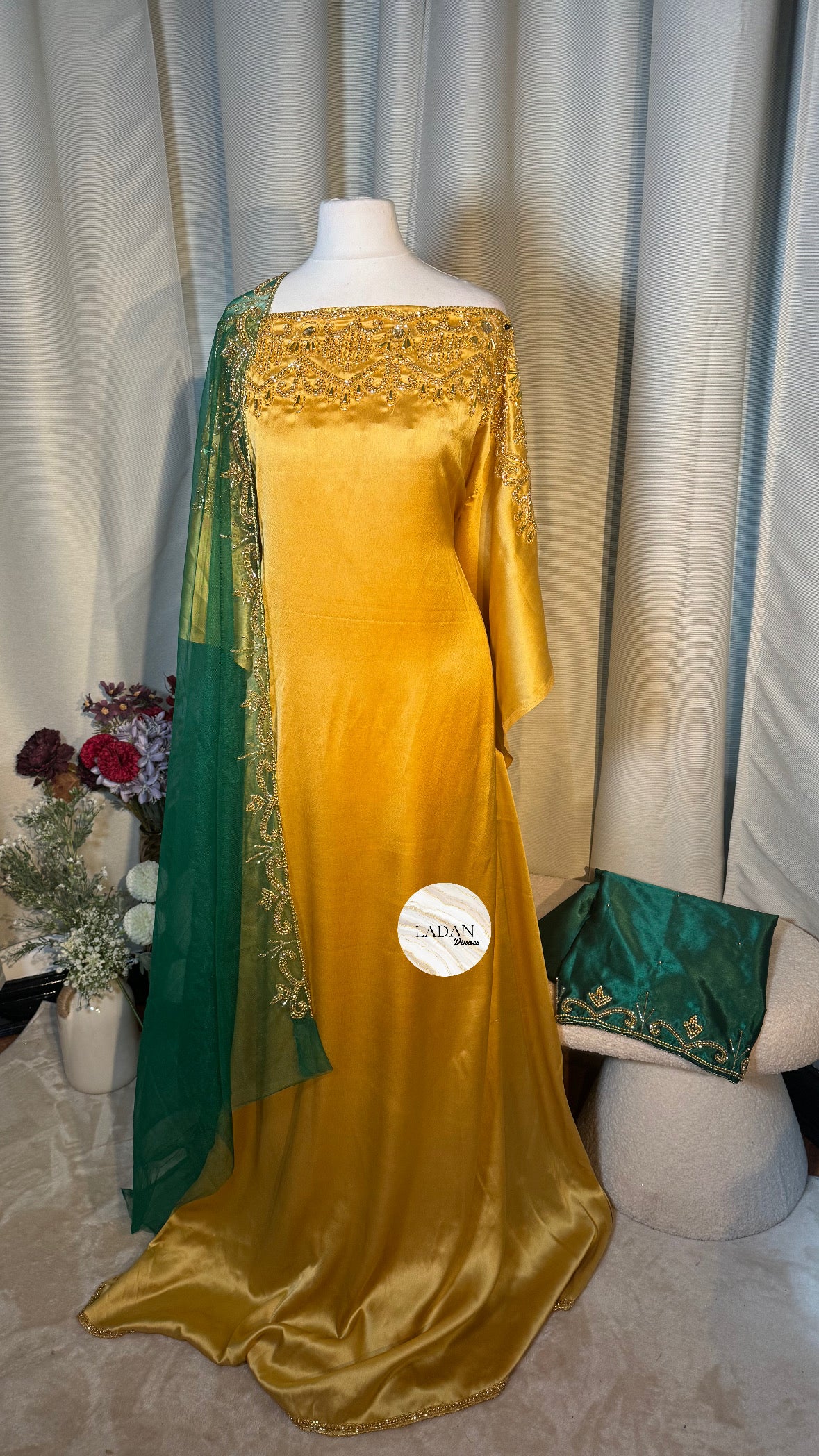 Luxury Embroidered Bridesmaids Sets | Gold & Emerald Green | Bundle of 2