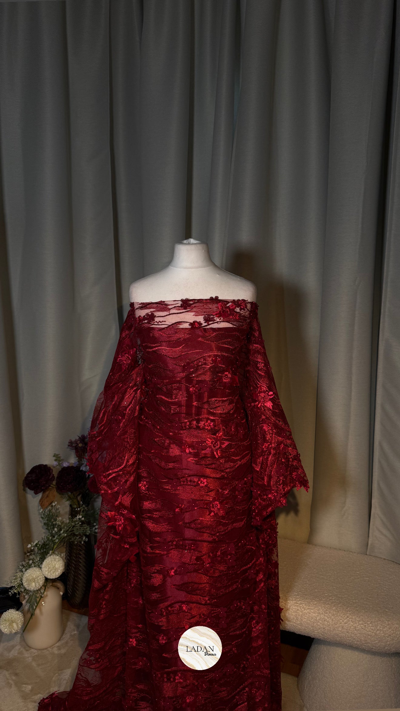 Floral Pearl Lace Dirac Set | Burgundy | Matching Embroidered Garbasaar