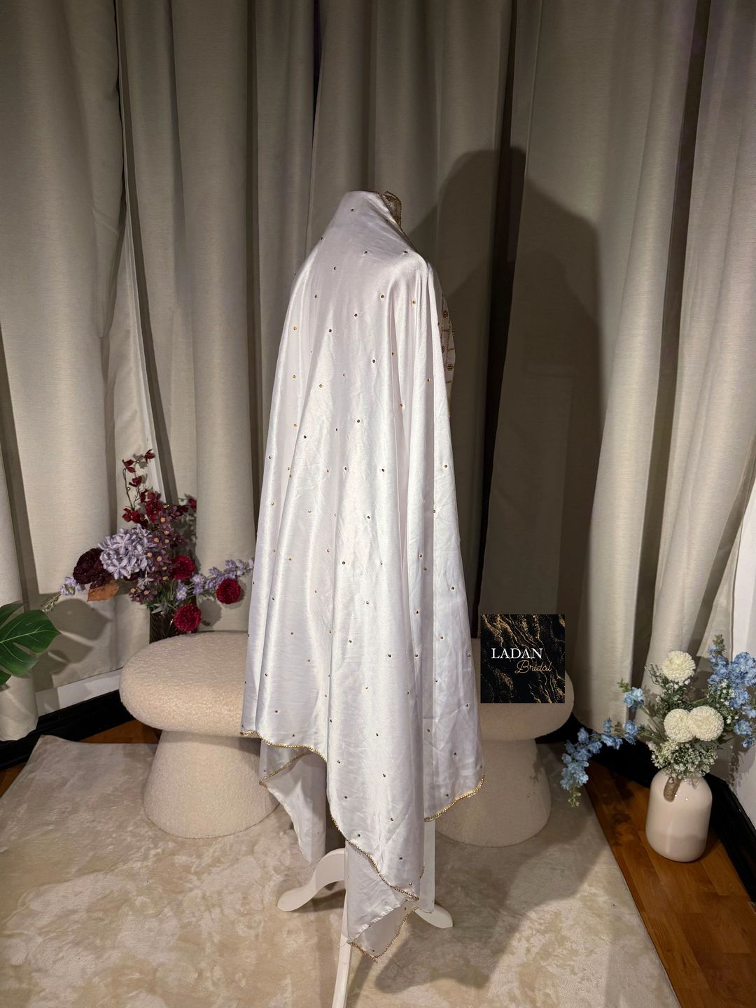 Modest Satin White & Gold Veil