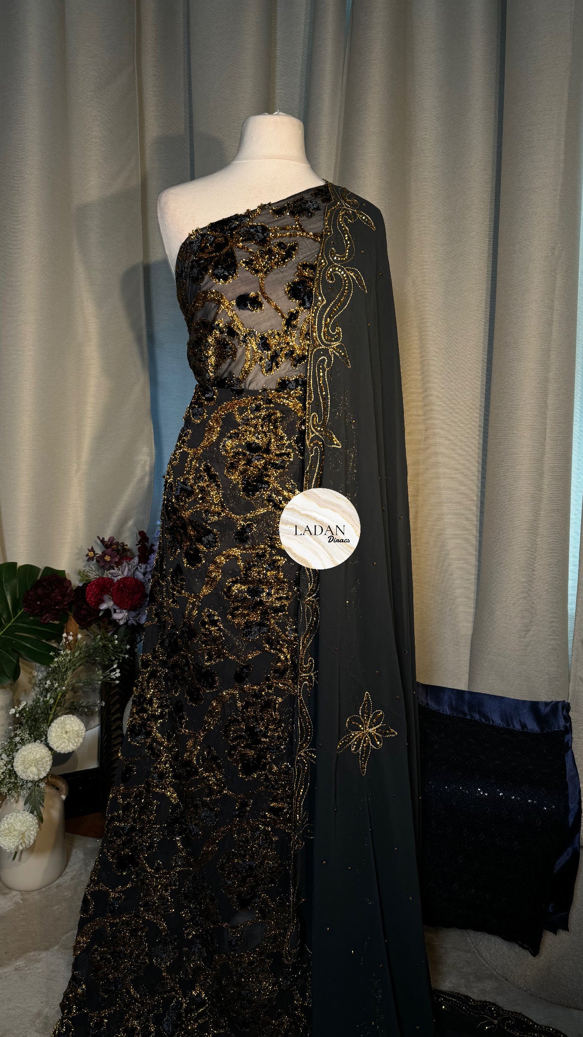 Intricate Floral Maqbal Collection | Midnight Blue & Grey Dirac Set