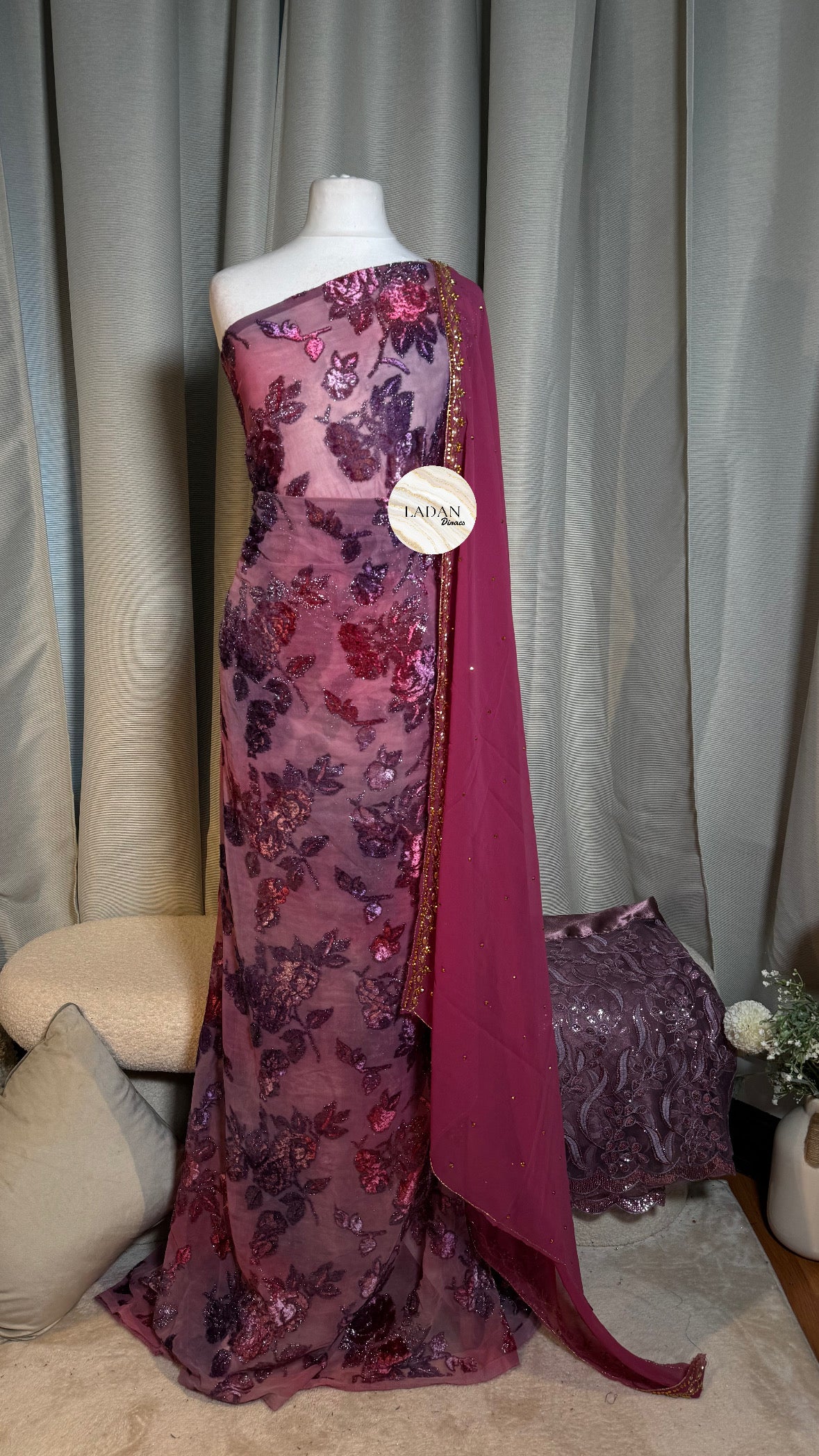 Floral Maqbal Collection | Purple & Pink Dirac Set