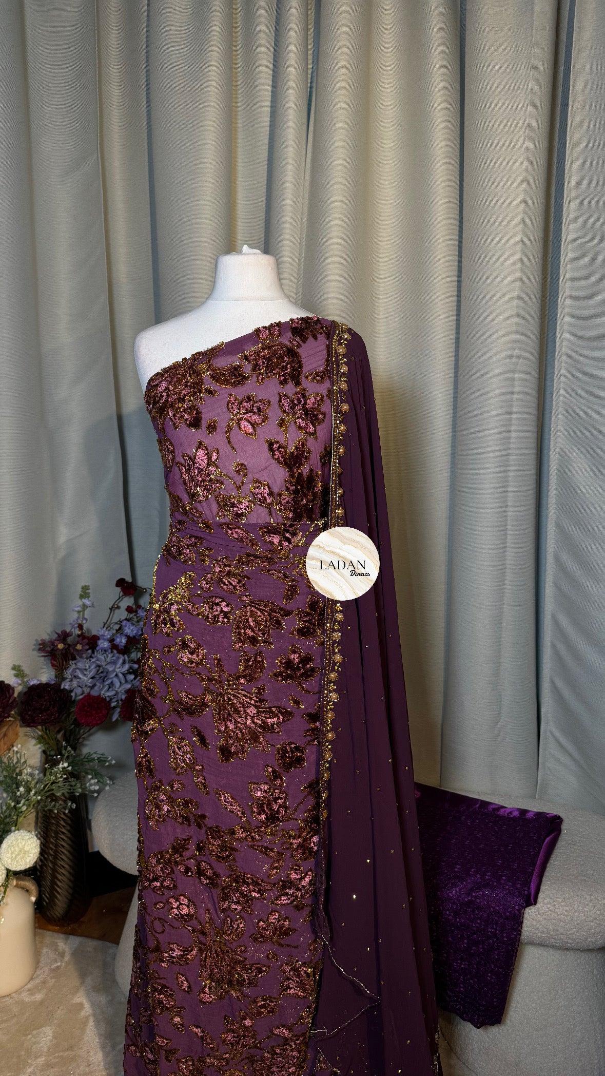 Luxury Floral Maqbal | Purple Dirac Set