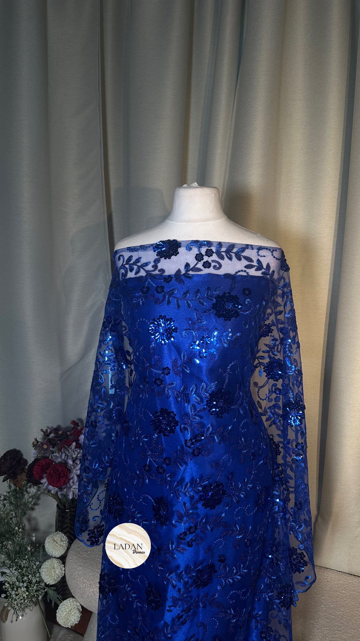 Floral Sequin Lace Dirac Set | Royal Blue | Non Tailored