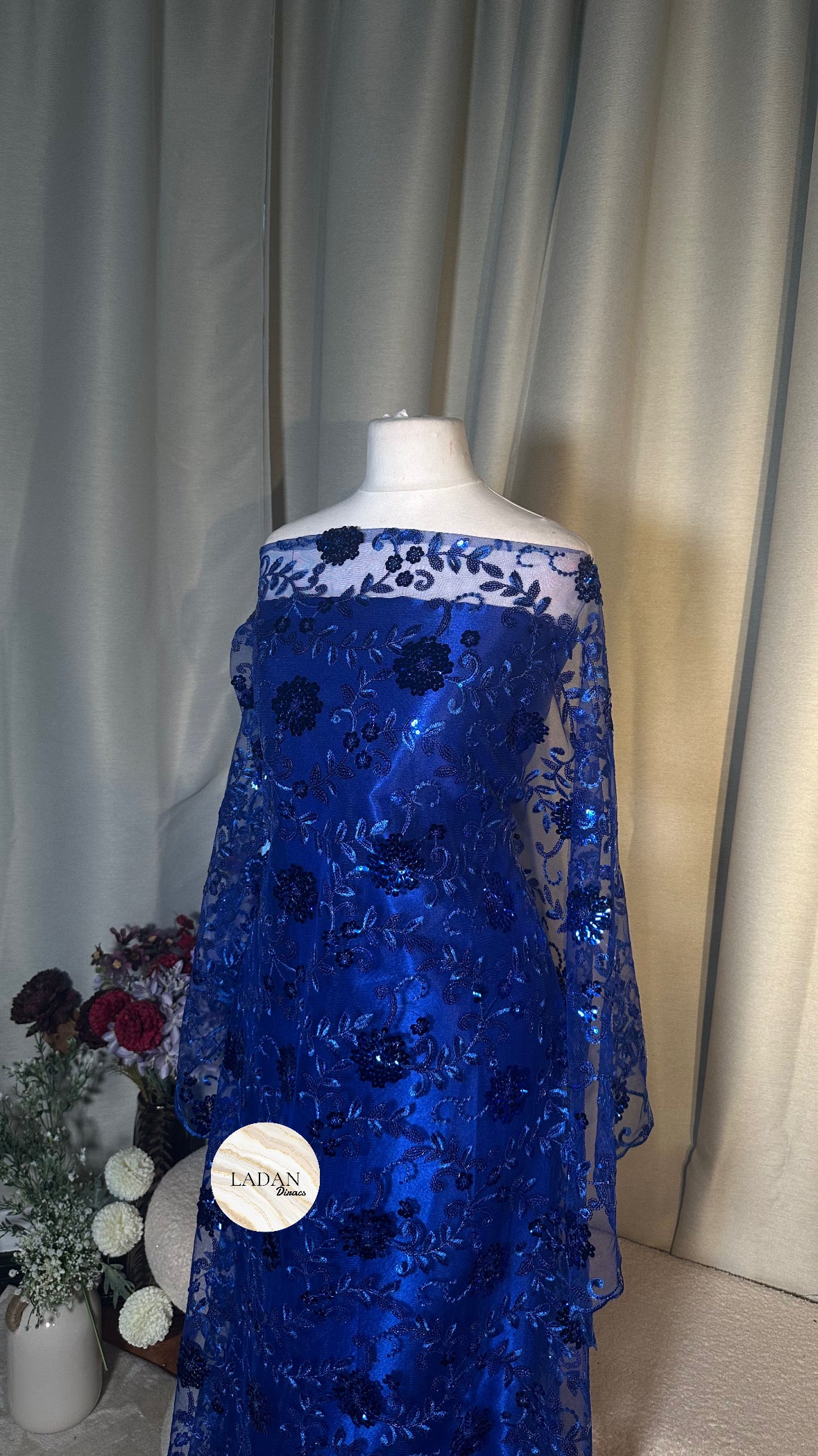 Floral Sequin Lace Dirac Set | Royal Blue | Non Tailored