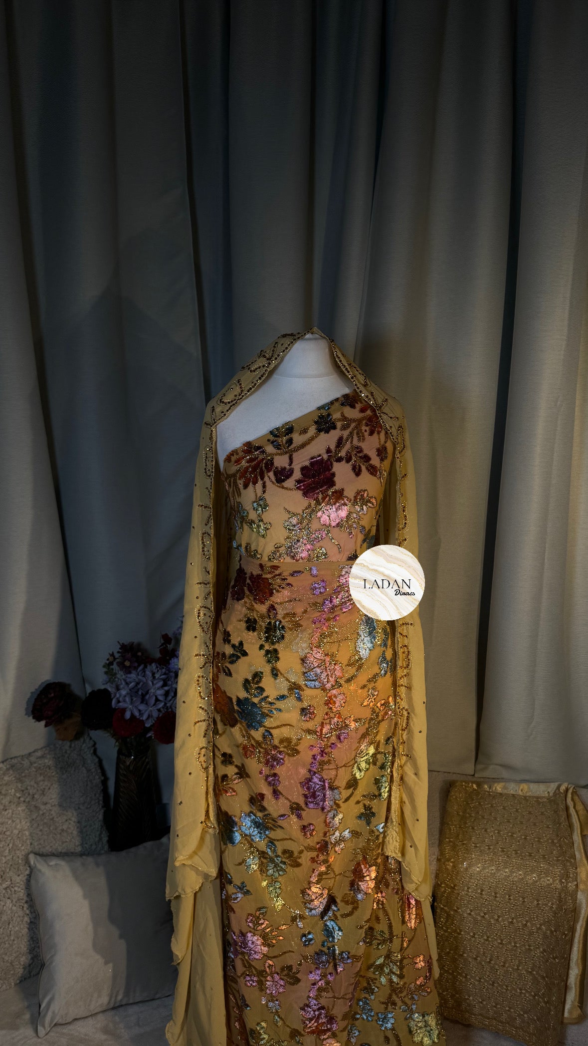 Floral Maqbal Collection | Gold Dirac Set