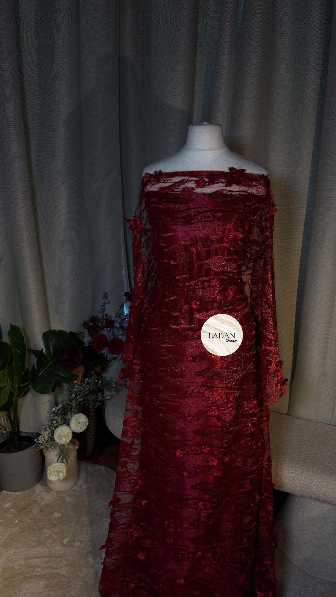 Floral Pearl Lace Dirac Set | Burgundy