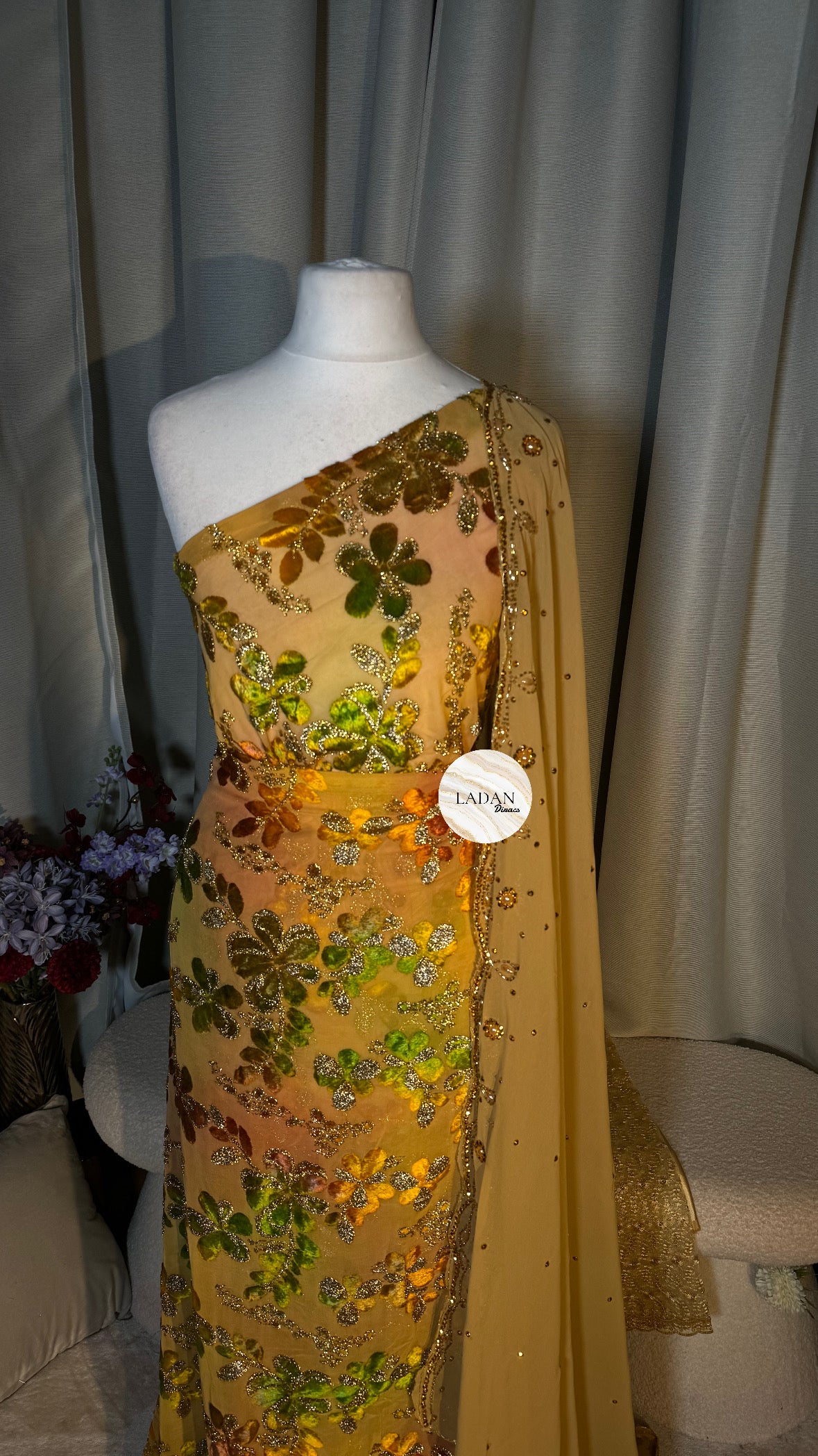 Floral Maqbal Collection | Gold & Multicoloured Dirac Set