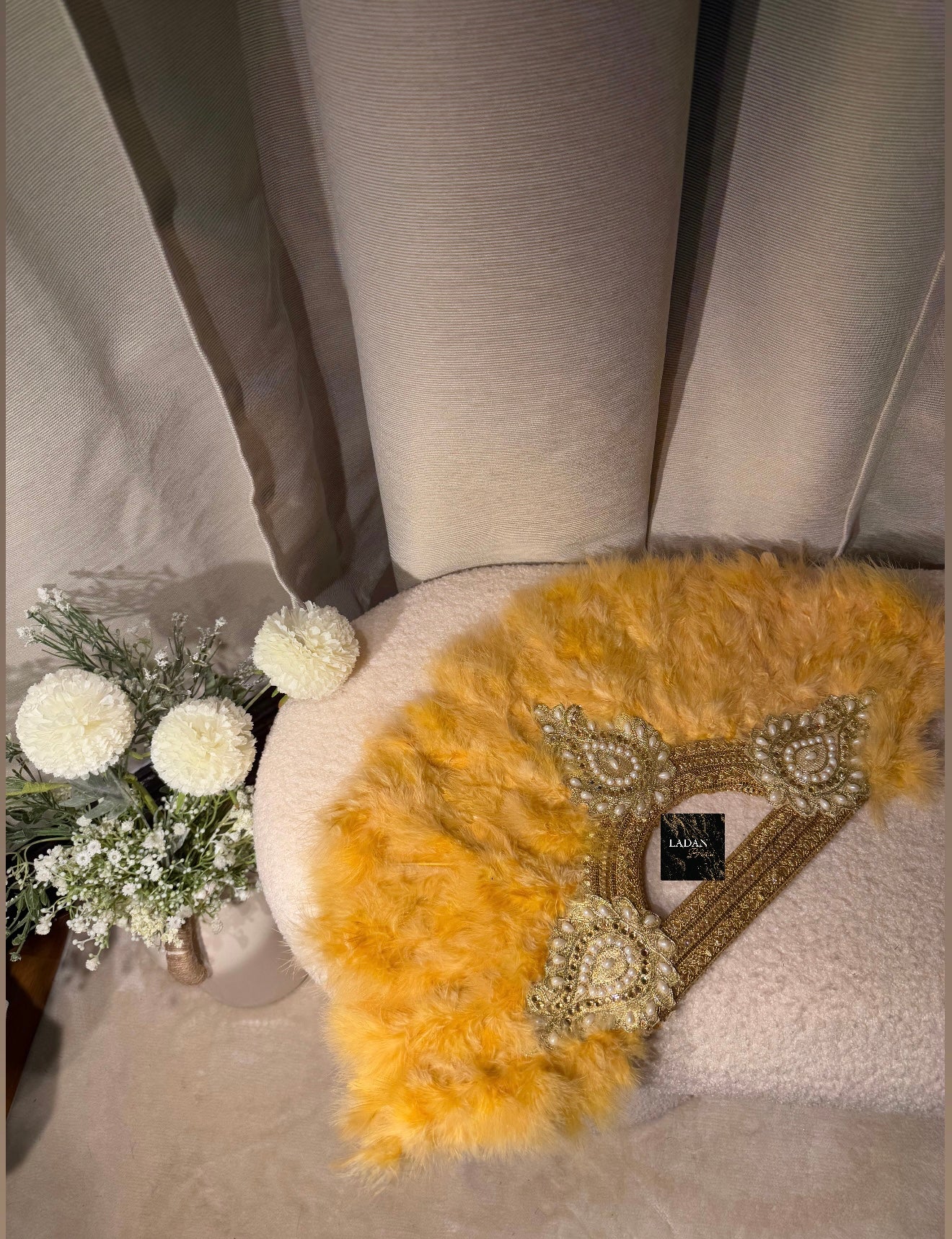 Handheld Feather Fan | Light Gold