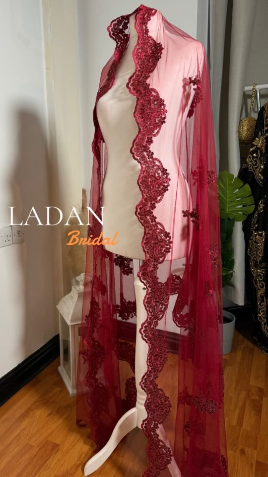 3 metre Pearl Lace Veil | Maroon