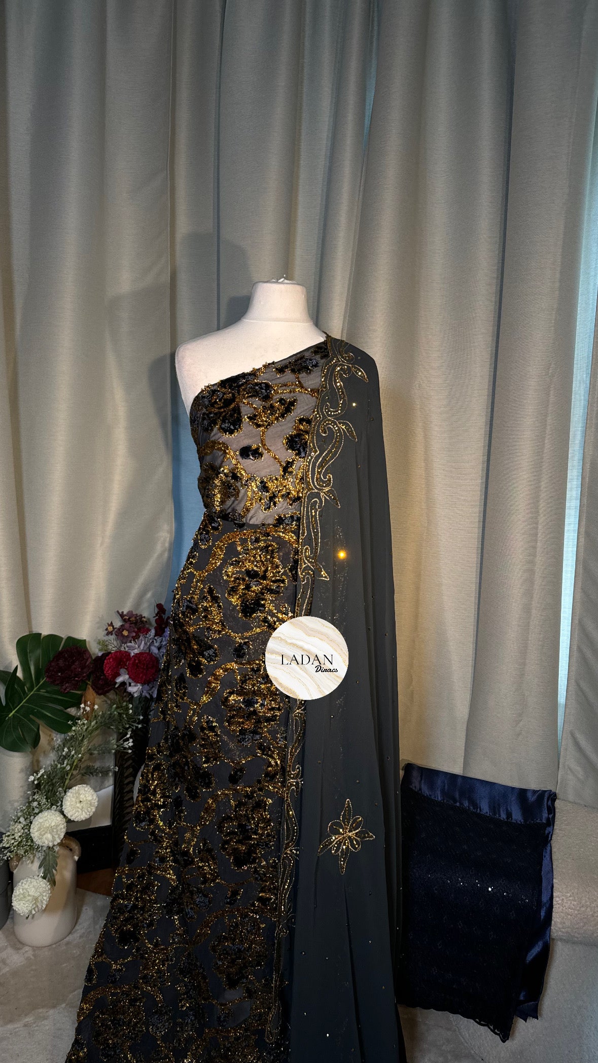 Intricate Floral Maqbal Collection | Midnight Blue & Grey Dirac Set
