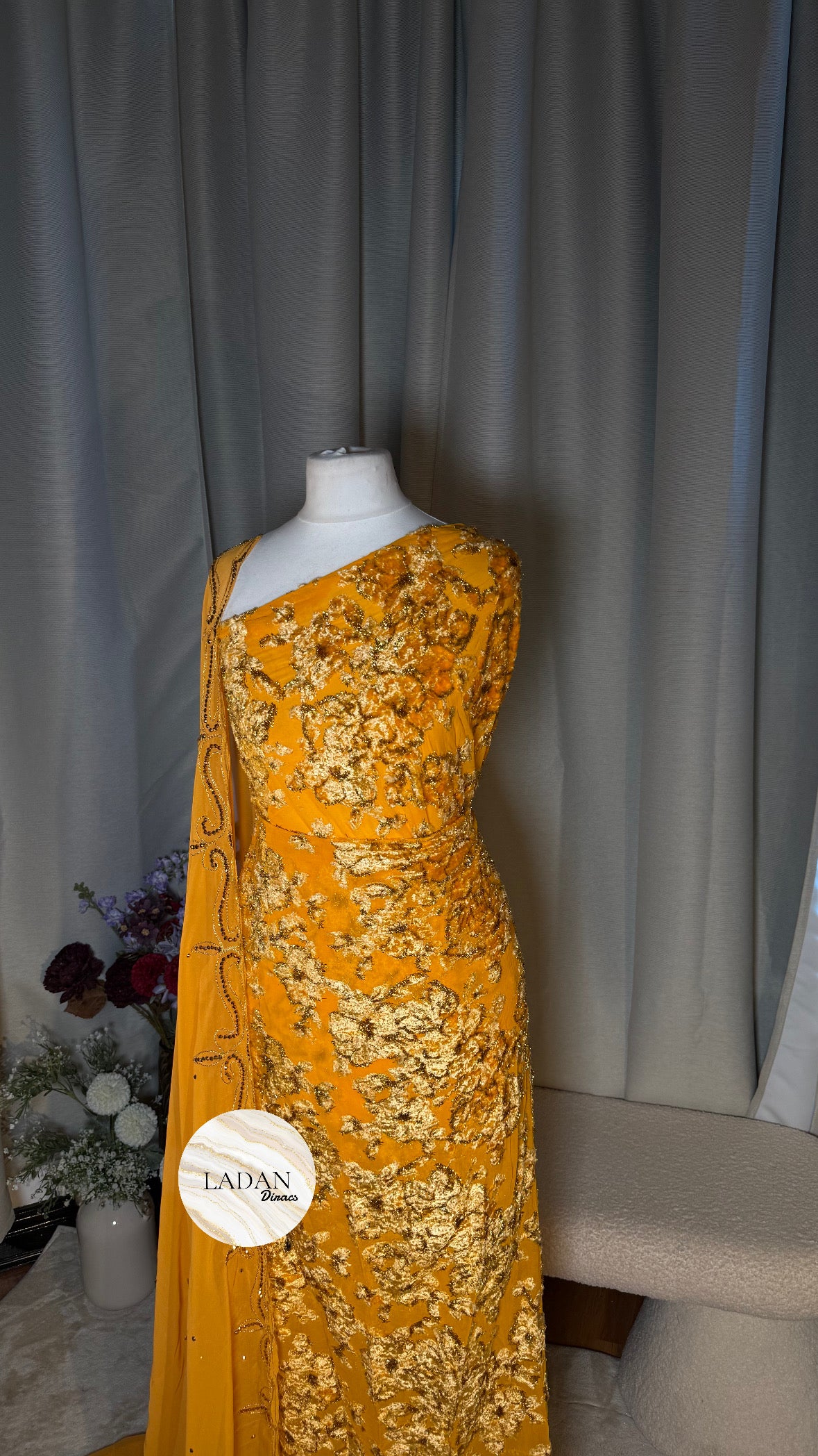 Intricate Floral Maqbal Collection | Golden Mustard Dirac Set