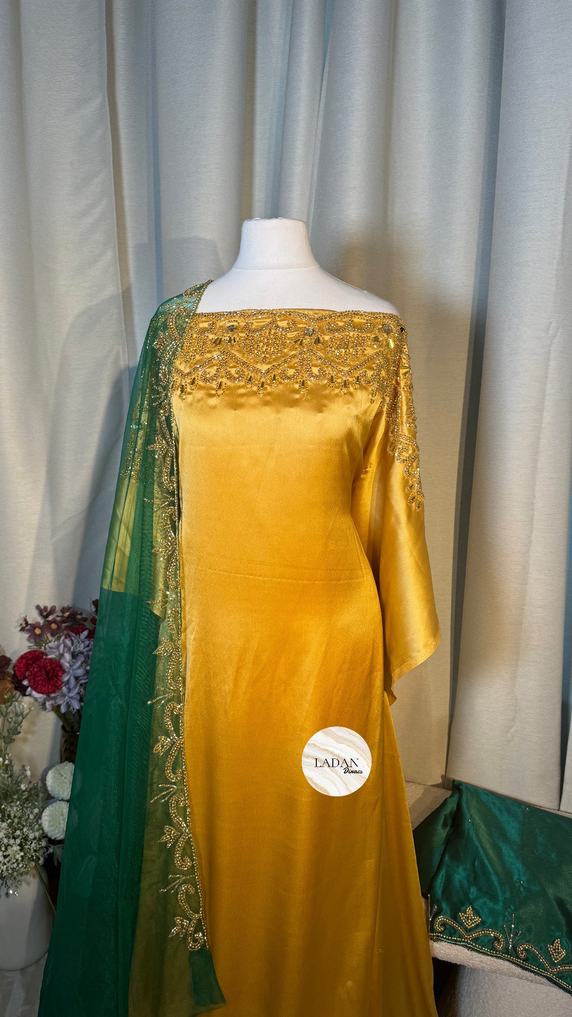 Luxury Embroidered Bridesmaids Sets | Gold & Emerald Green | Bundle of 2