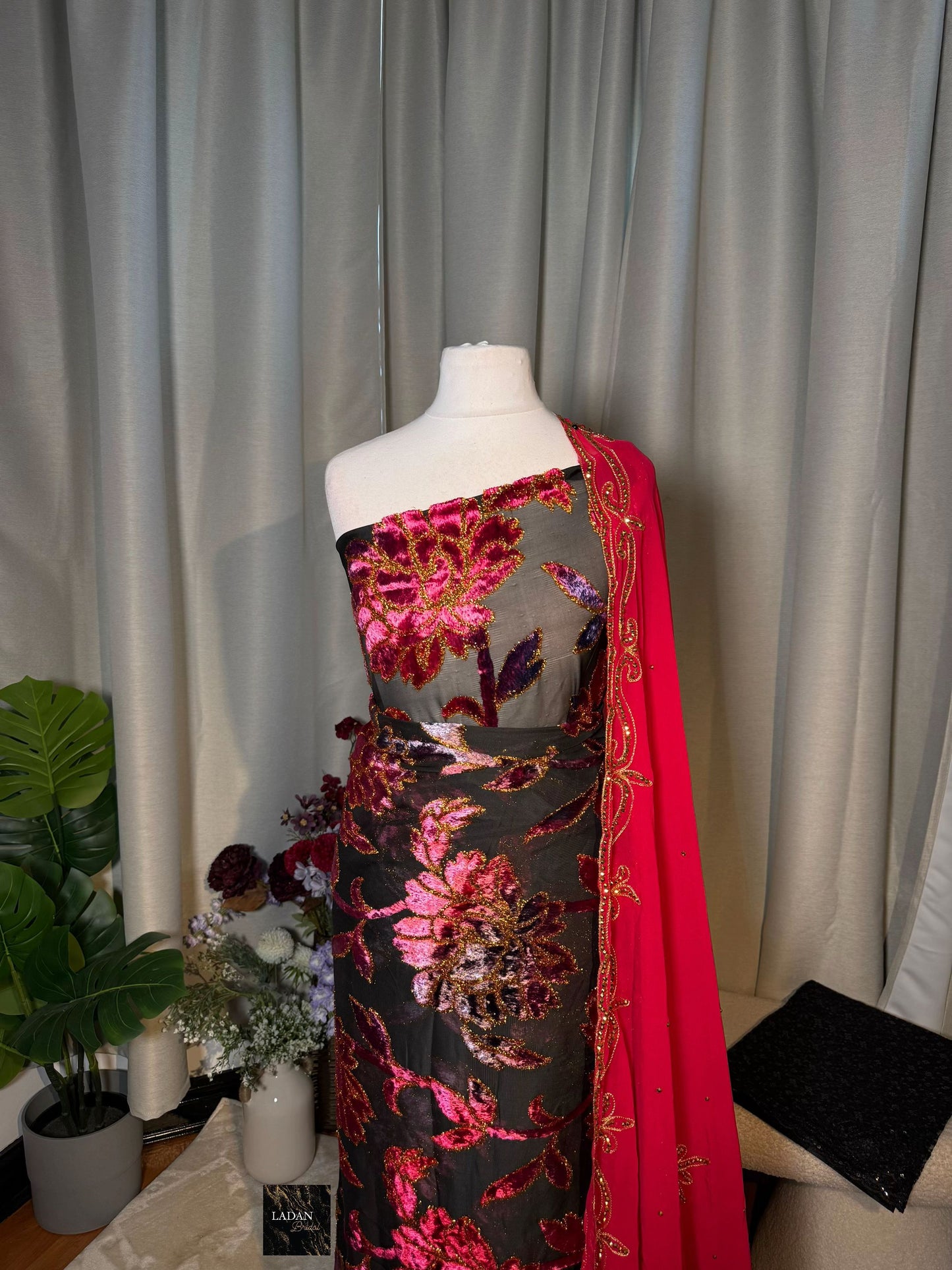 Floral Maqbal Collection | Hot Pink, Magenta, Purple, and Gold Dirac Set