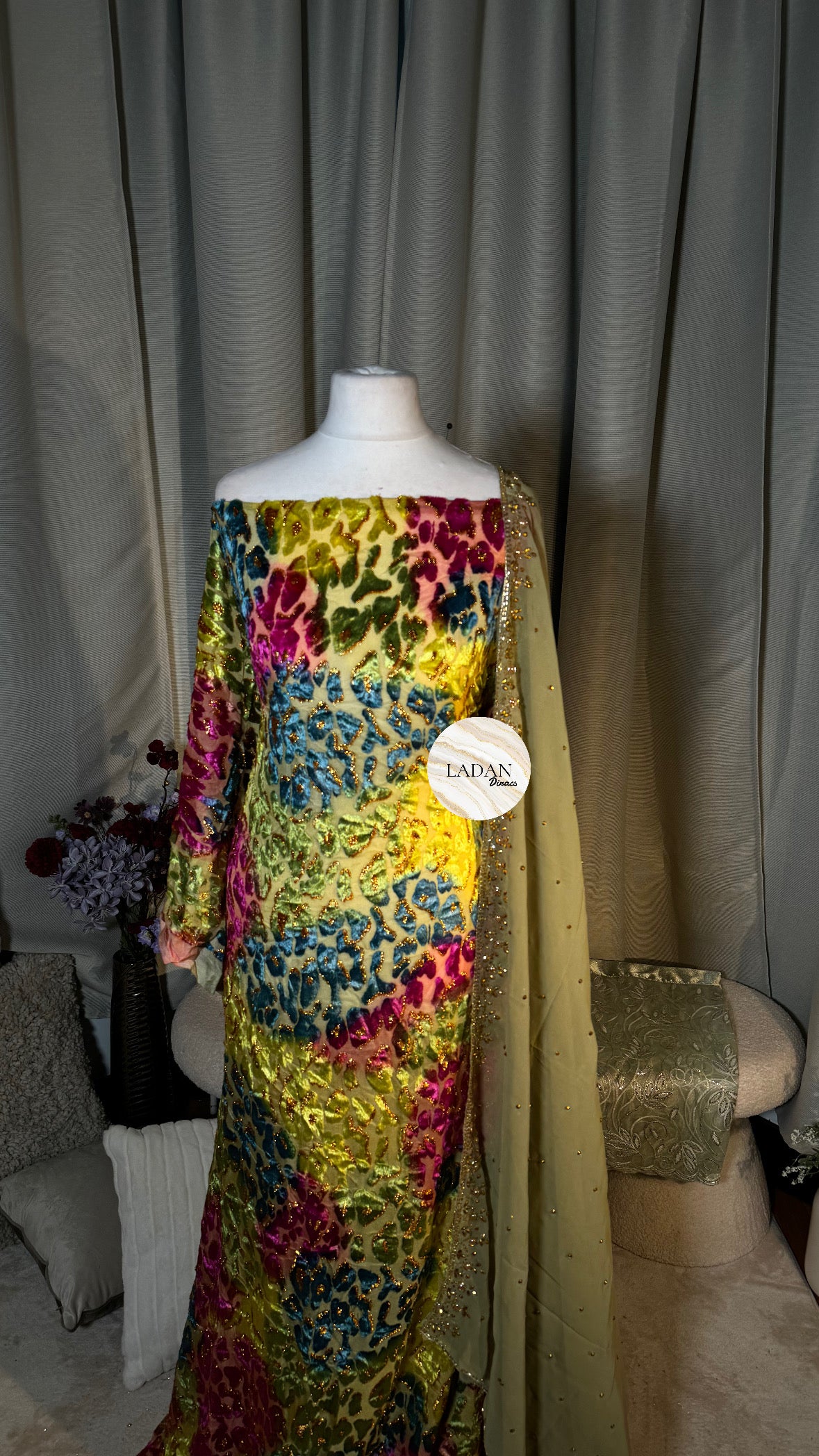 Leopard Maqbal Collection | Green/Blue/Pink Dirac Set