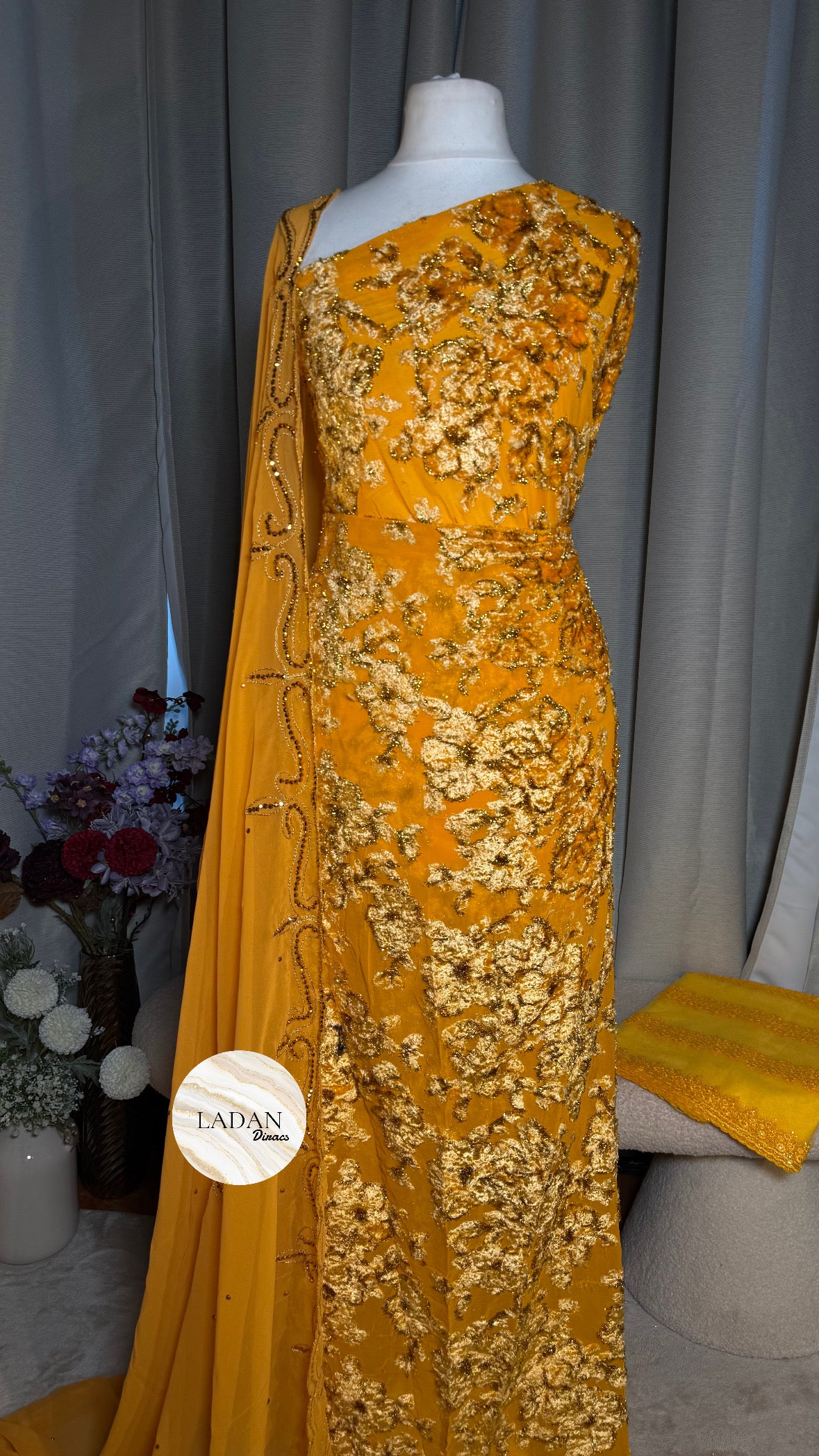 Intricate Floral Maqbal Collection | Golden Mustard Dirac Set